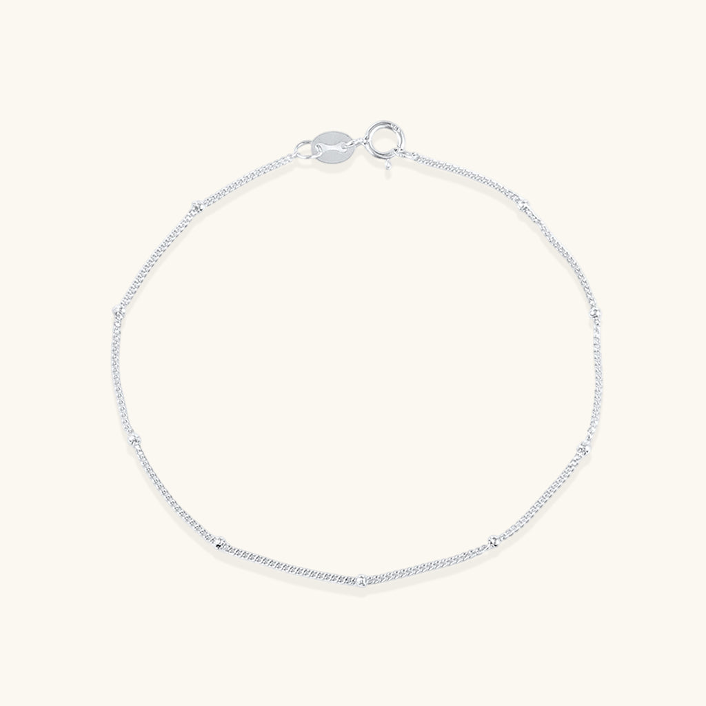 Dainty Beaded Station Bracelet - Silver