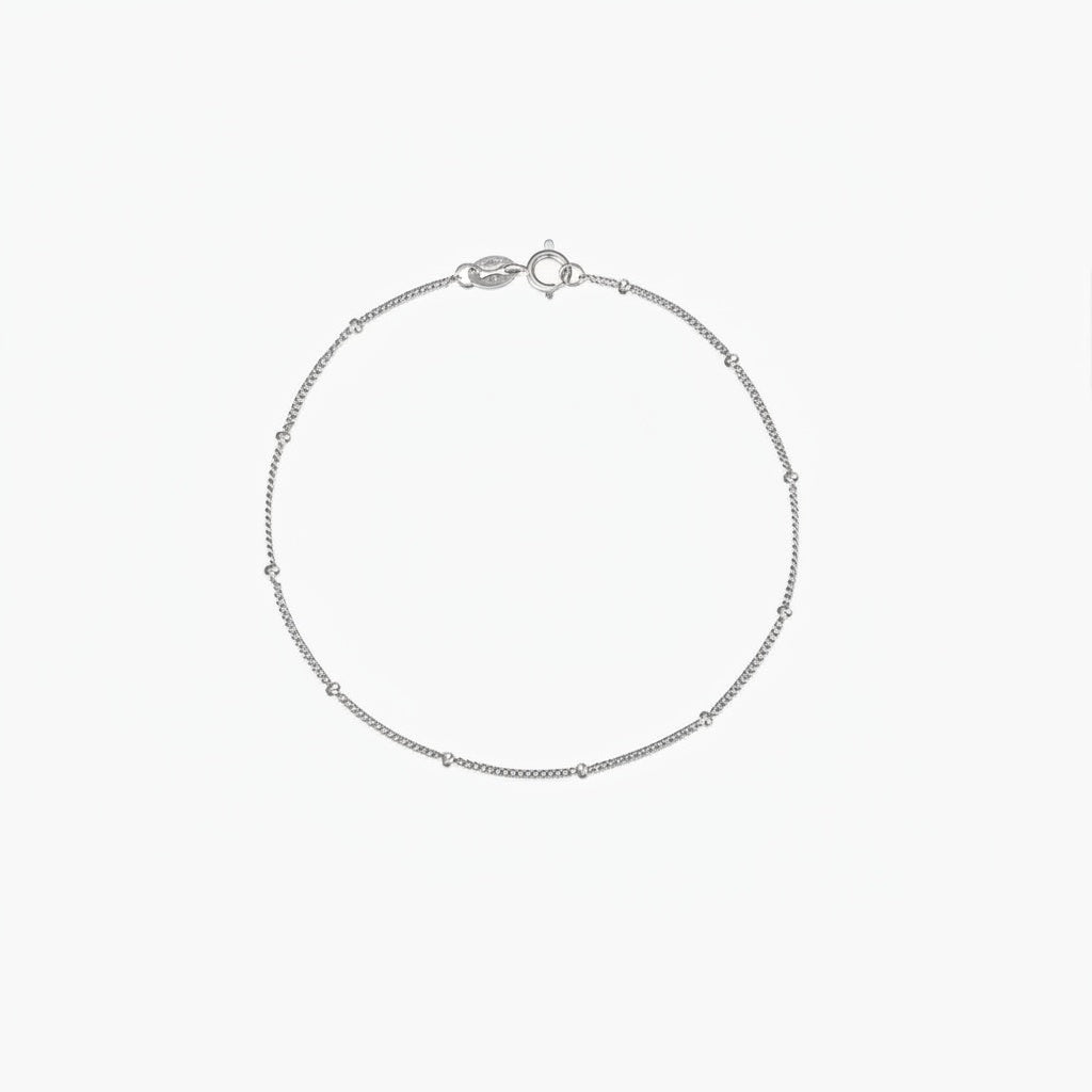 Dainty Beaded Station Bracelet - Silver