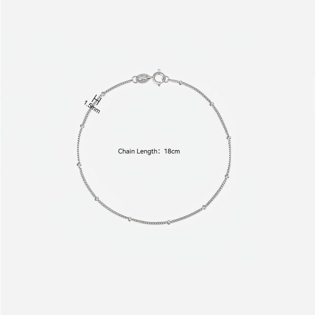 Dainty Beaded Station Bracelet - Silver