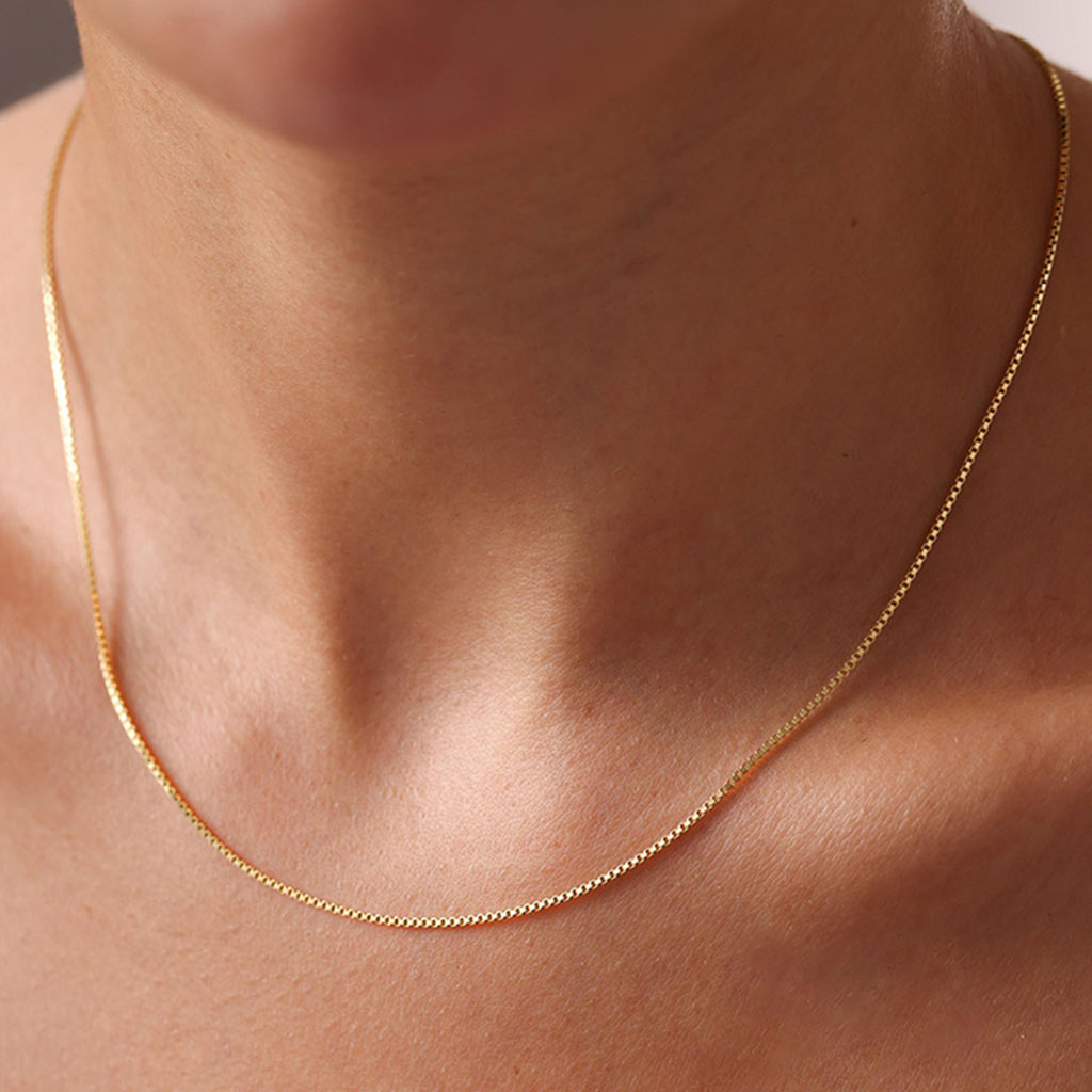 Dainty Box Chain Necklace - Gold