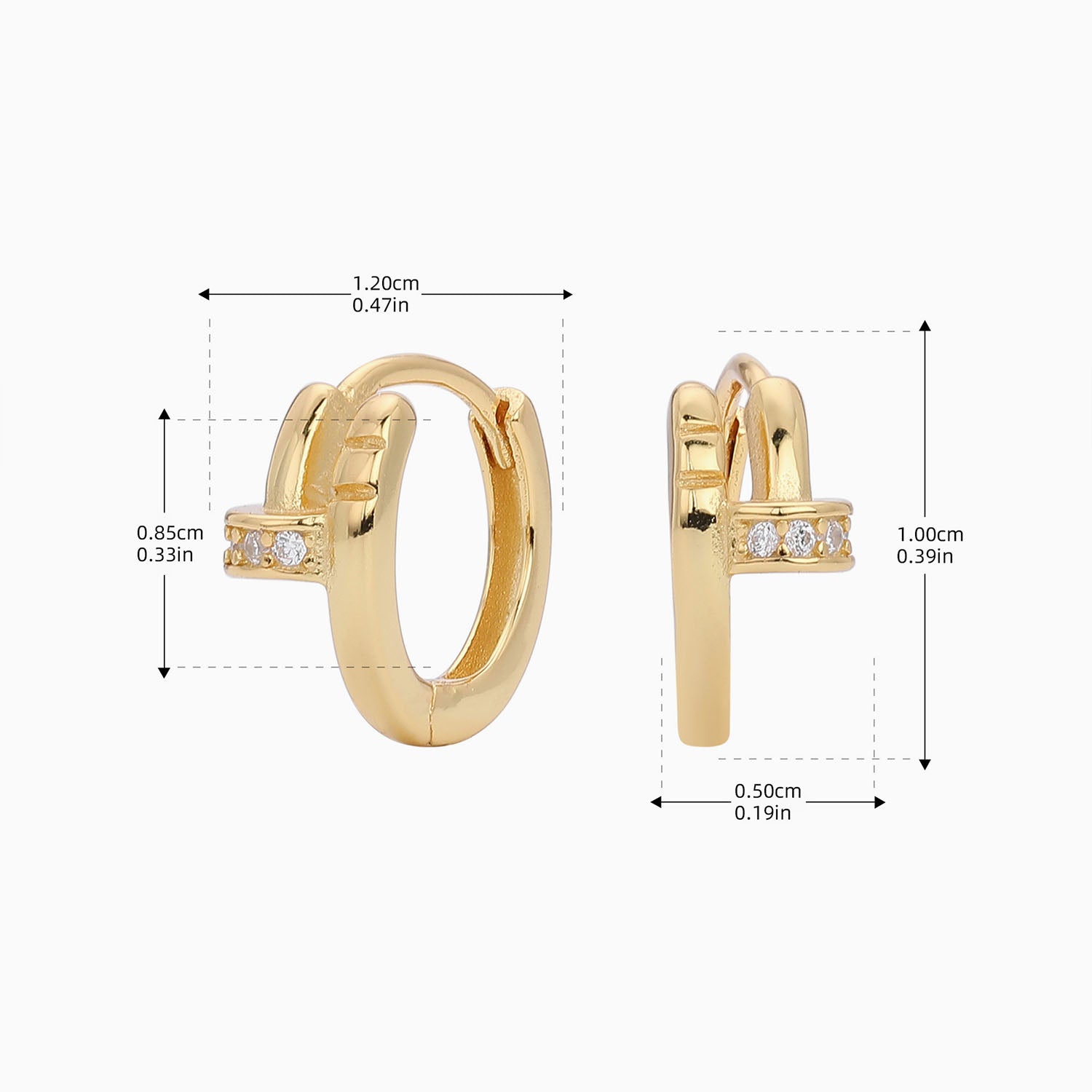 Dainty Diamond Nail Huggie Hoop Earrings - Gold
