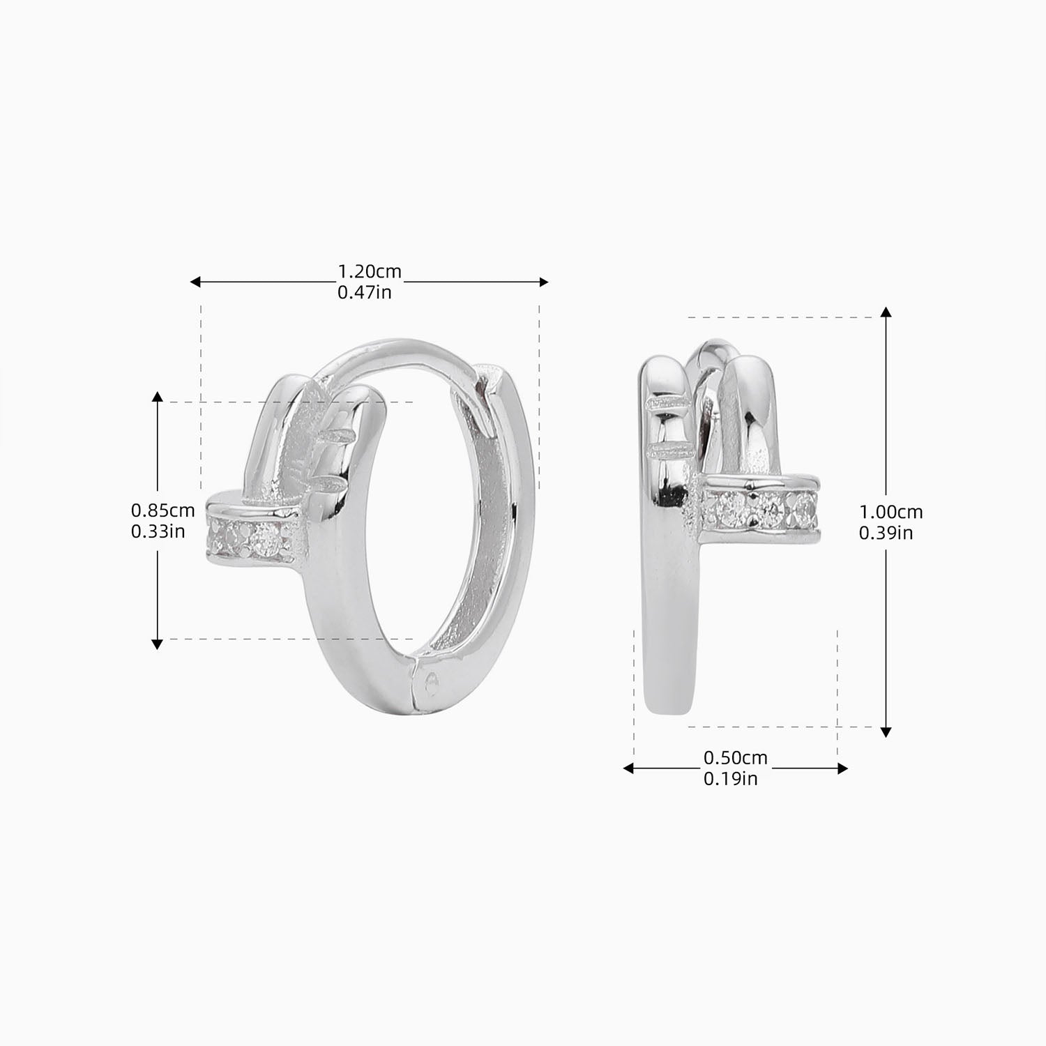 Dainty Diamond Nail Huggie Hoop Earrings - Silver