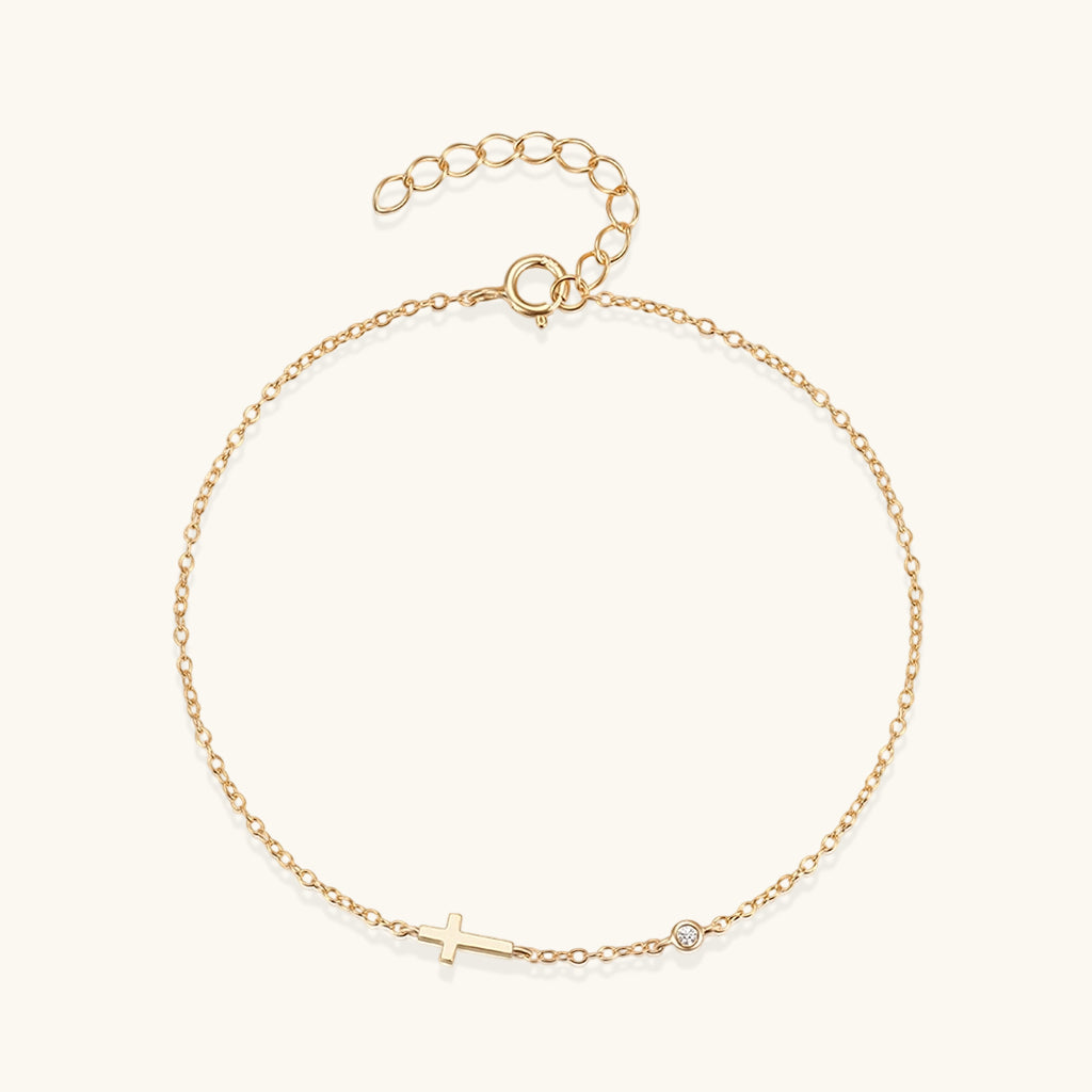 Dainty Diamond Sideways Cross Bracelet - Gold