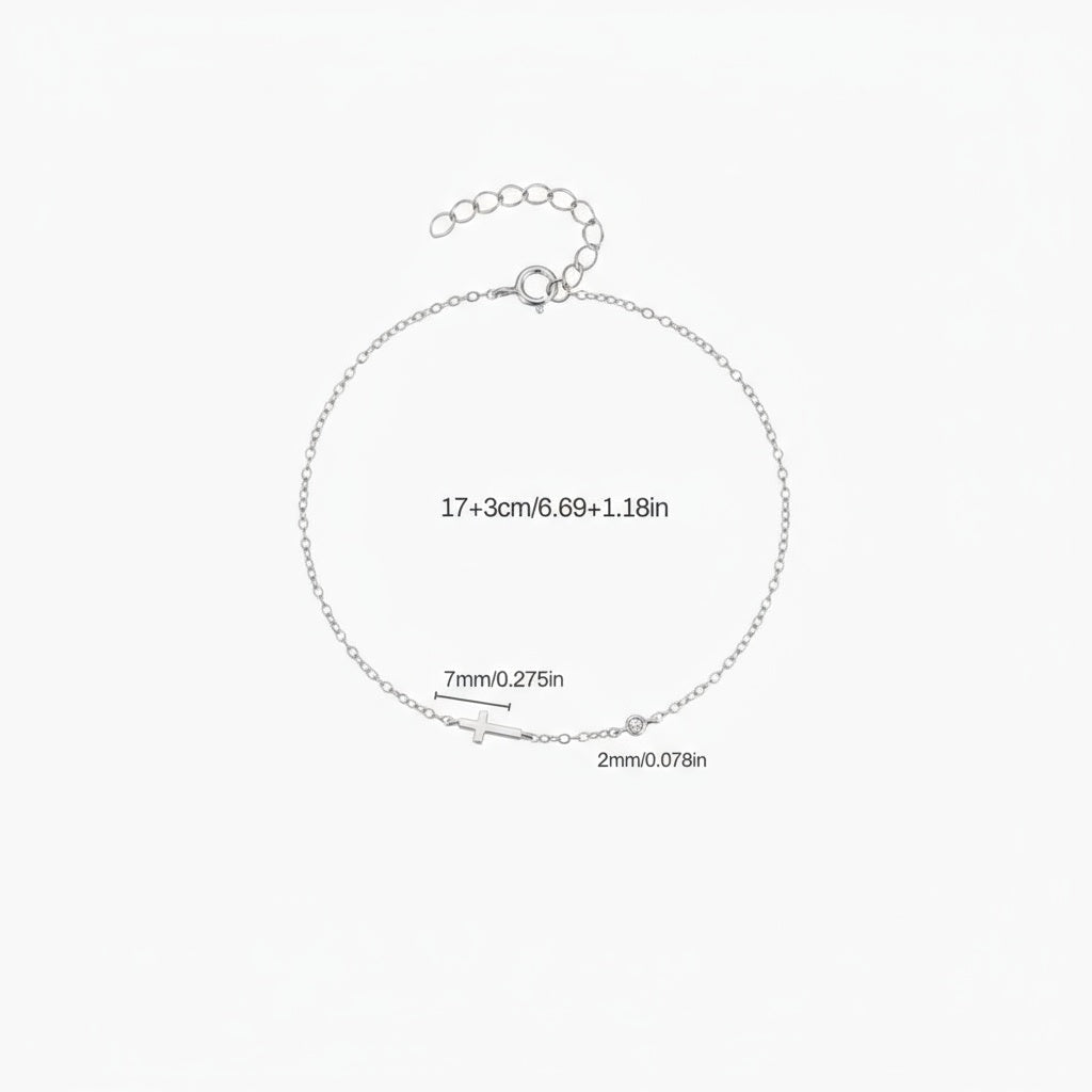 Dainty Diamond Sideways Cross Bracelet - Silver