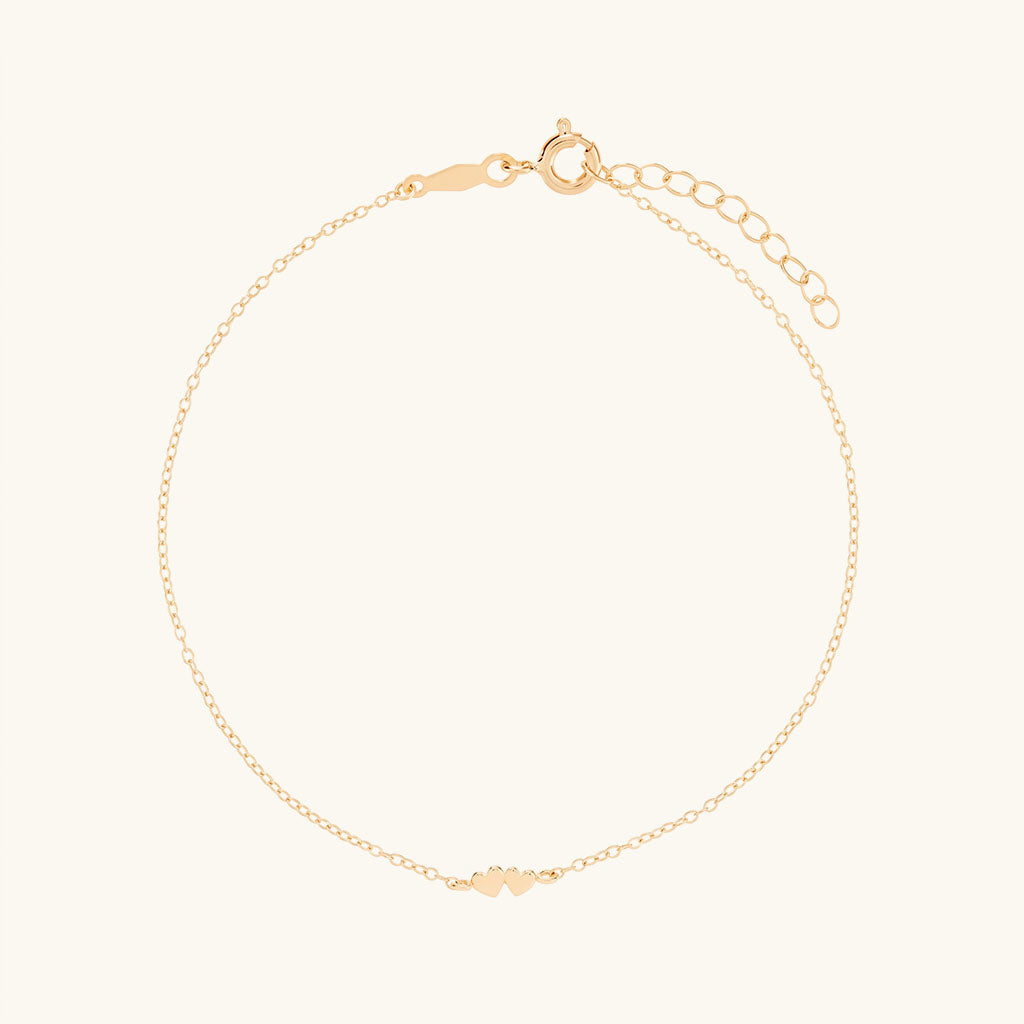 Dainty Double Heart Chain Bracelet - Gold