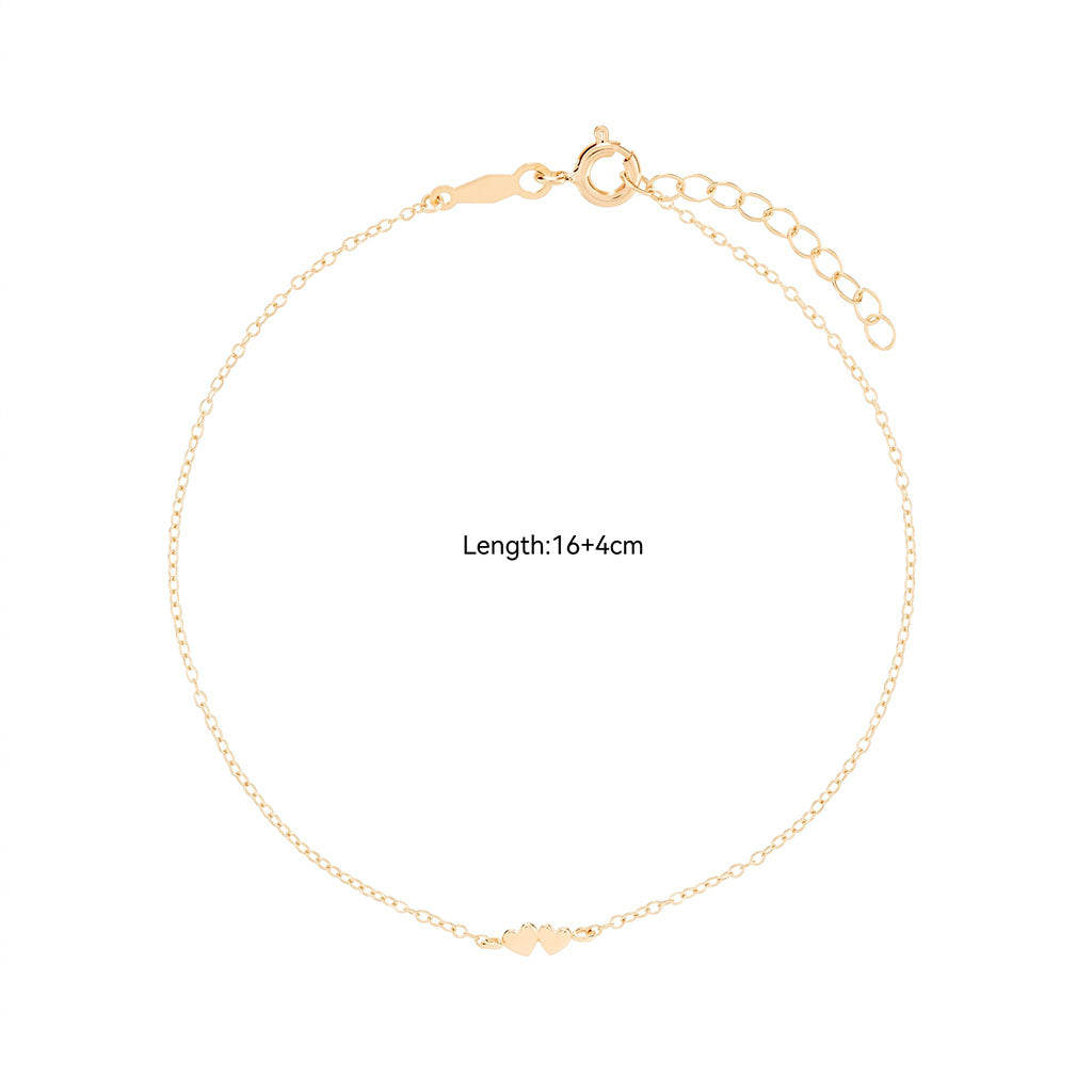 Dainty Double Heart Chain Bracelet - Gold