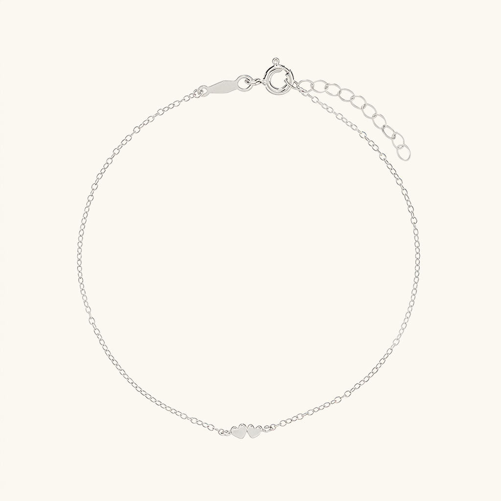 Dainty Double Heart Chain Bracelet - Silver