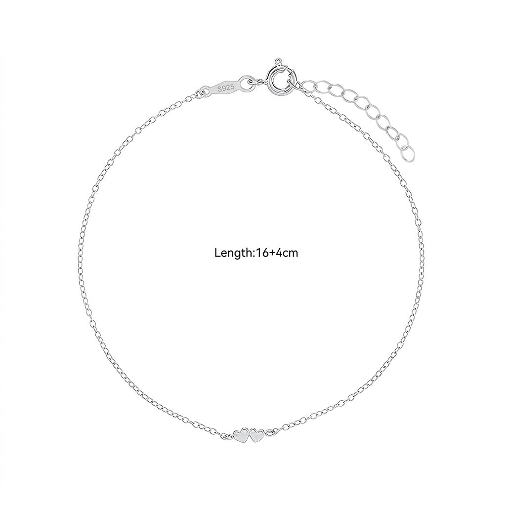 Dainty Double Heart Chain Bracelet - Silver