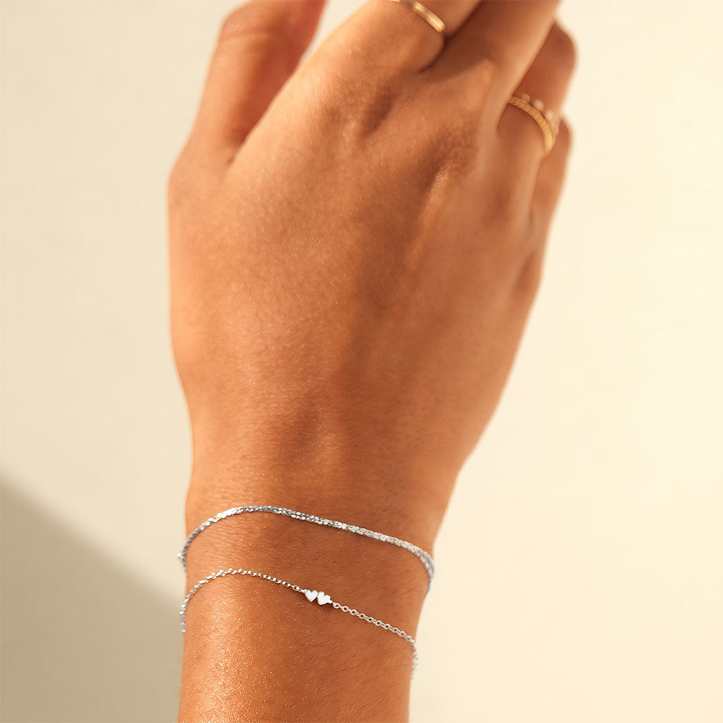 Dainty Double Heart Chain Bracelet - Silver