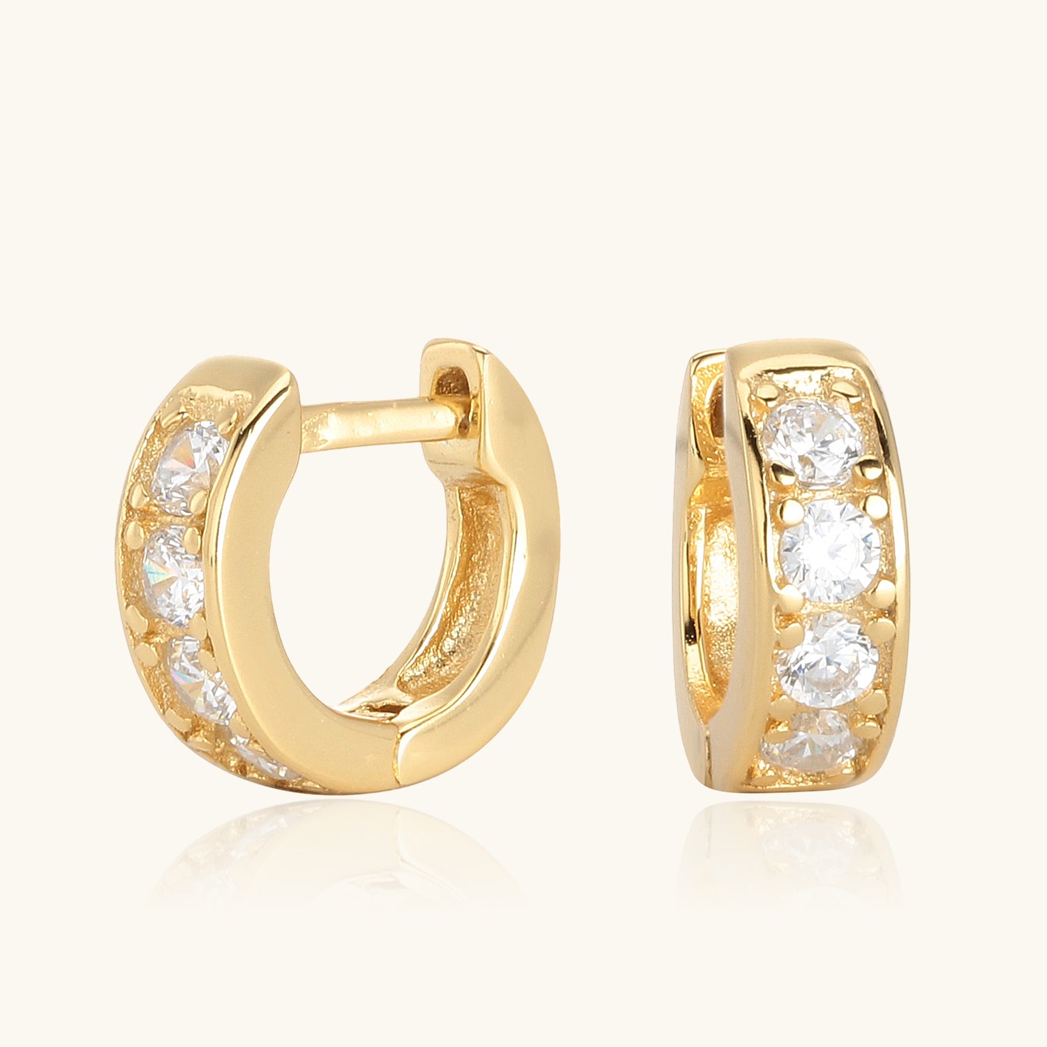 Dainty Half Eternity Huggie Hoop Earrings - Gold