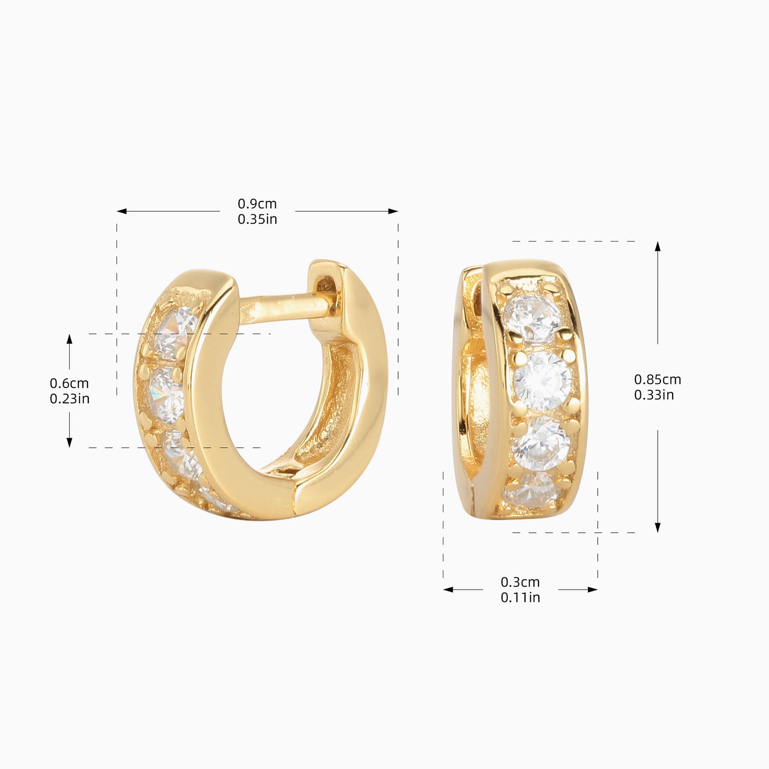 Dainty Half Eternity Huggie Hoop Earrings - Gold