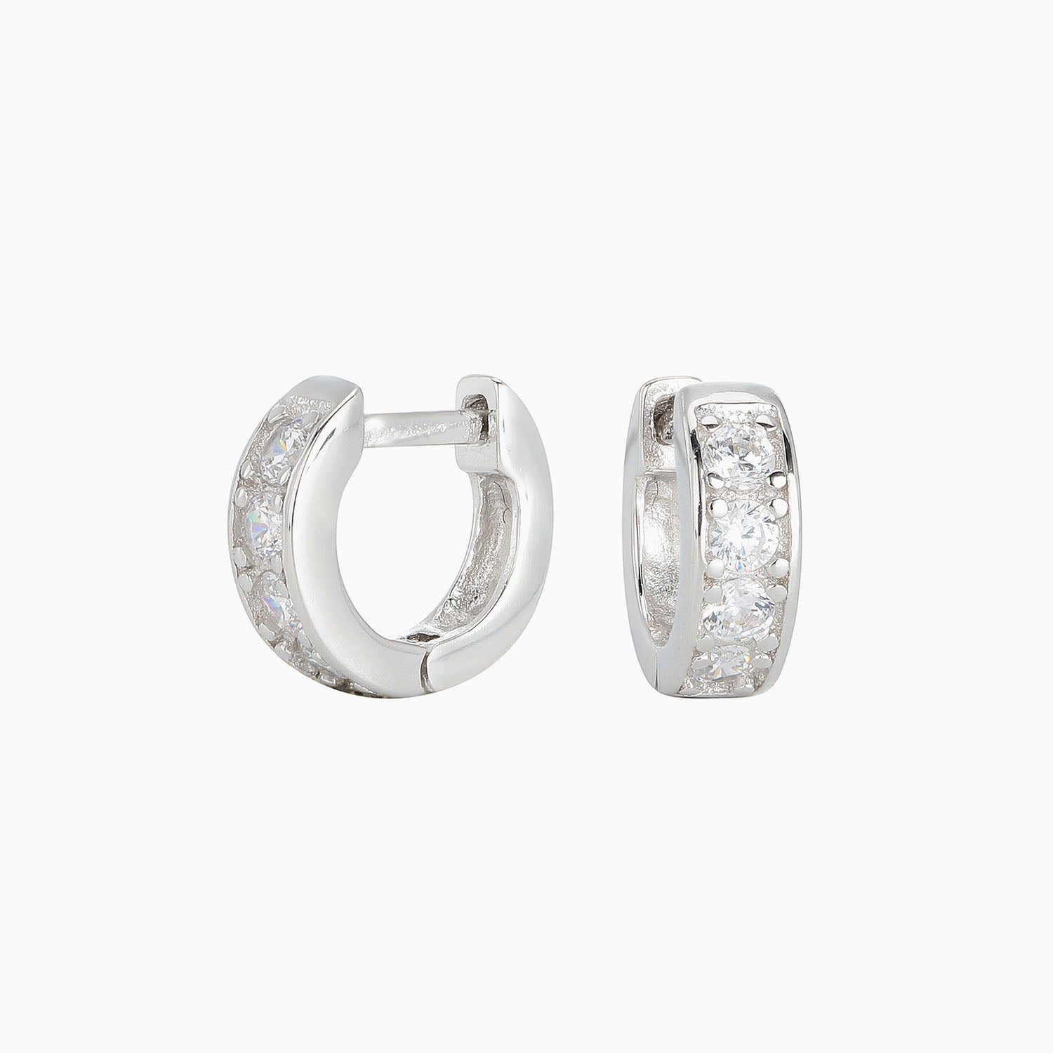 Dainty Half Eternity Huggie Hoop Earrings - Silver