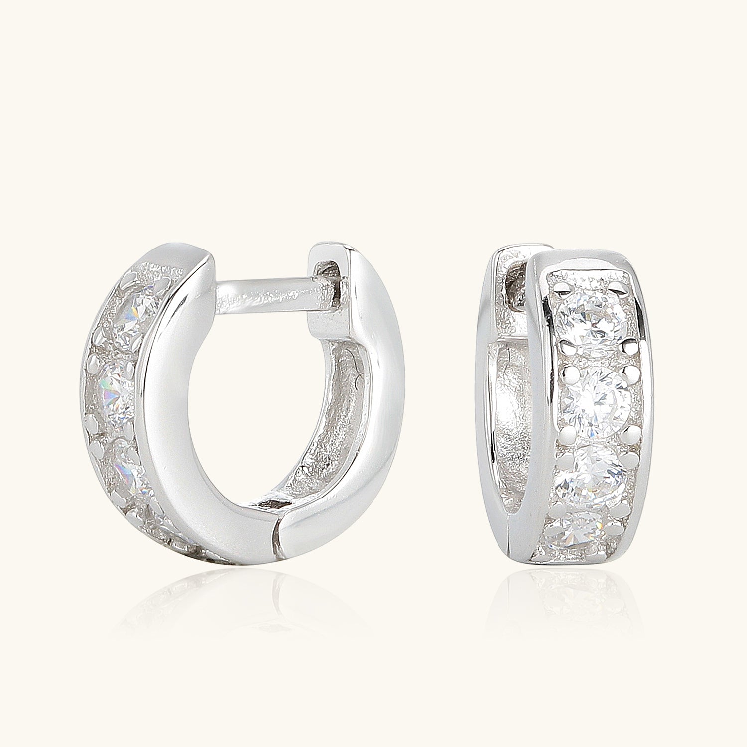 Dainty Half Eternity Huggie Hoop Earrings - Silver