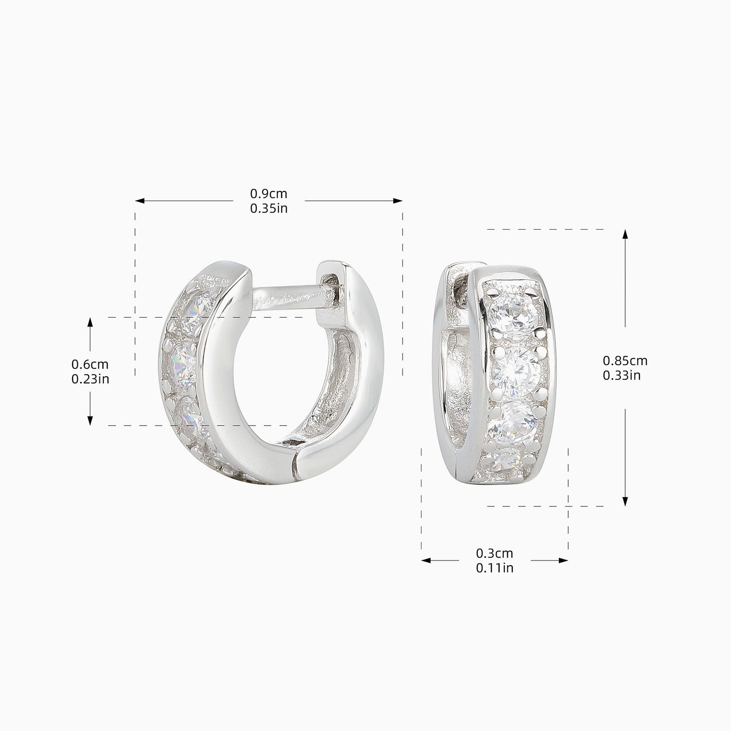 Dainty Half Eternity Huggie Hoop Earrings - Silver