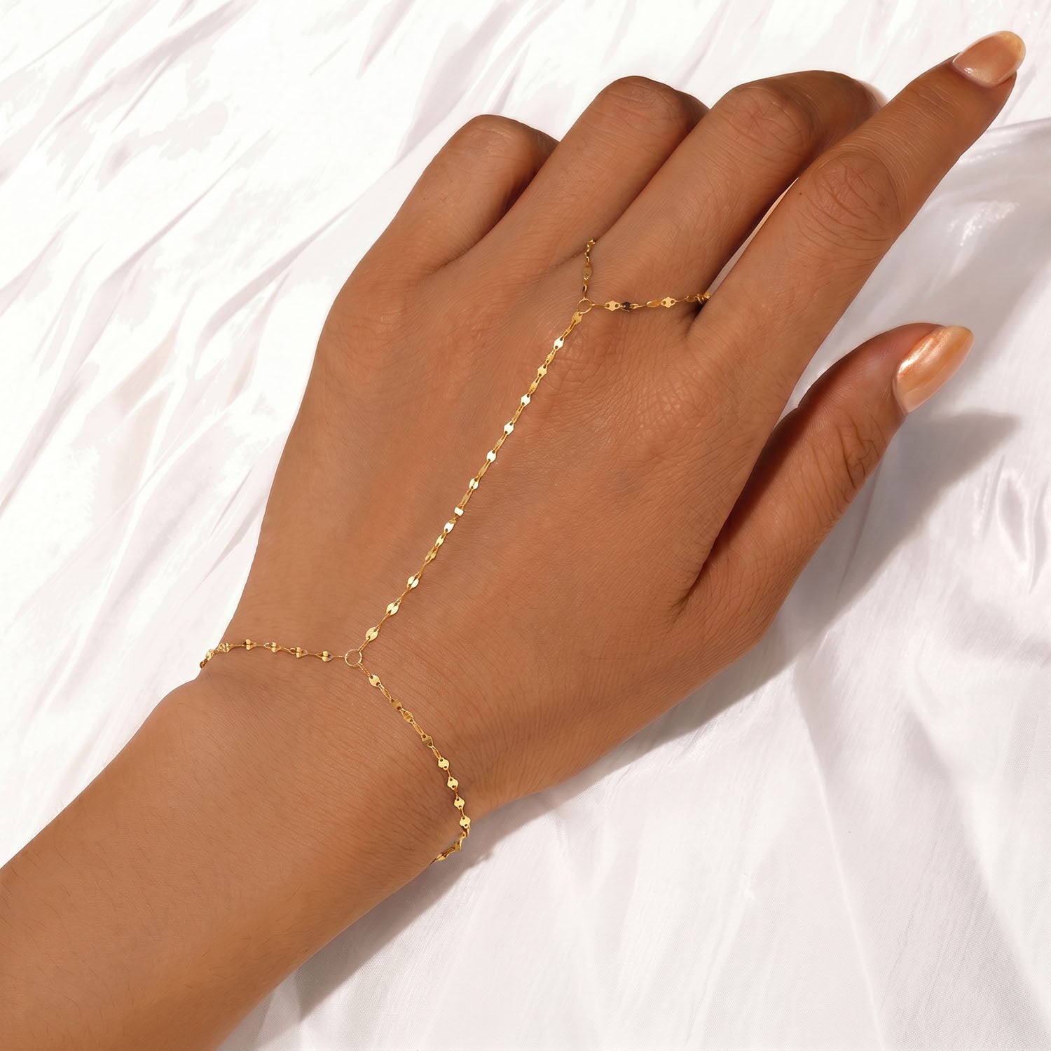 Dainty Mirror Hand Chain Bracelet - Gold