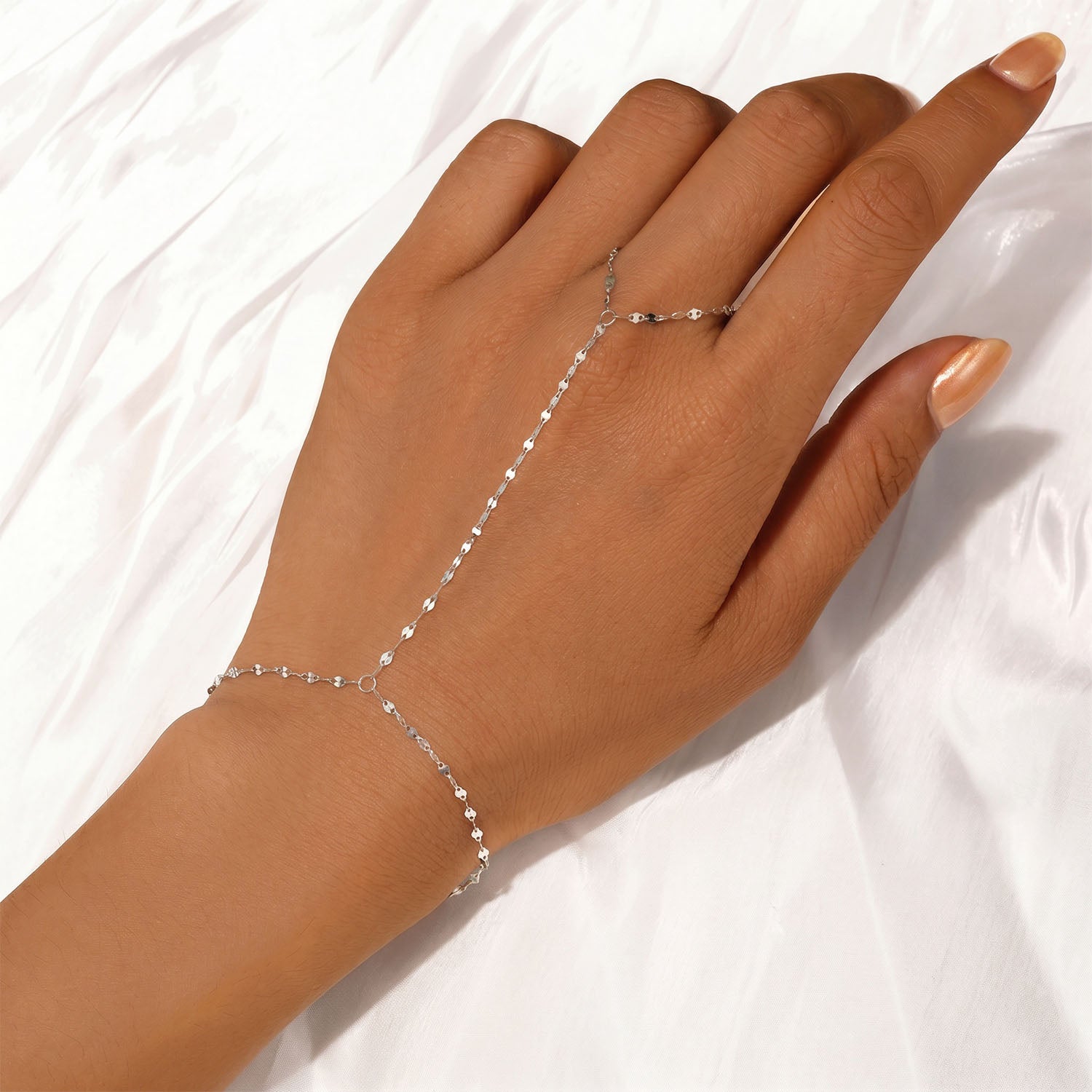 Dainty Mirror Hand Chain Bracelet - Silver