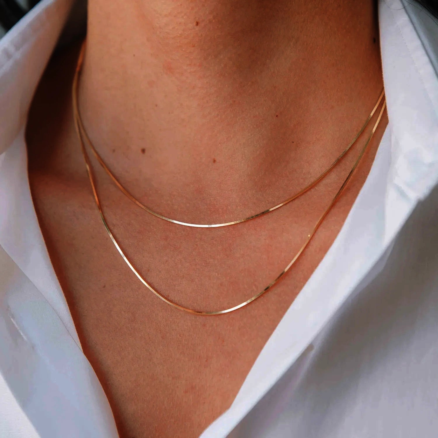 Dainty Octagonal Herringbone Necklace - Gold