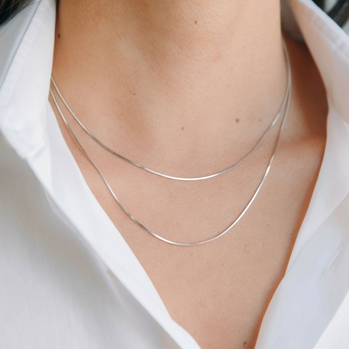 Dainty Octagonal Herringbone Necklace - Silver