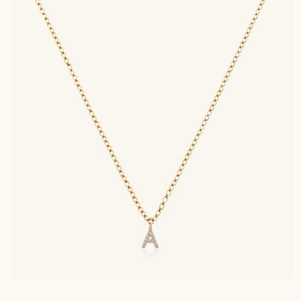 Dainty Pave Diamond Initial Necklace - Gold