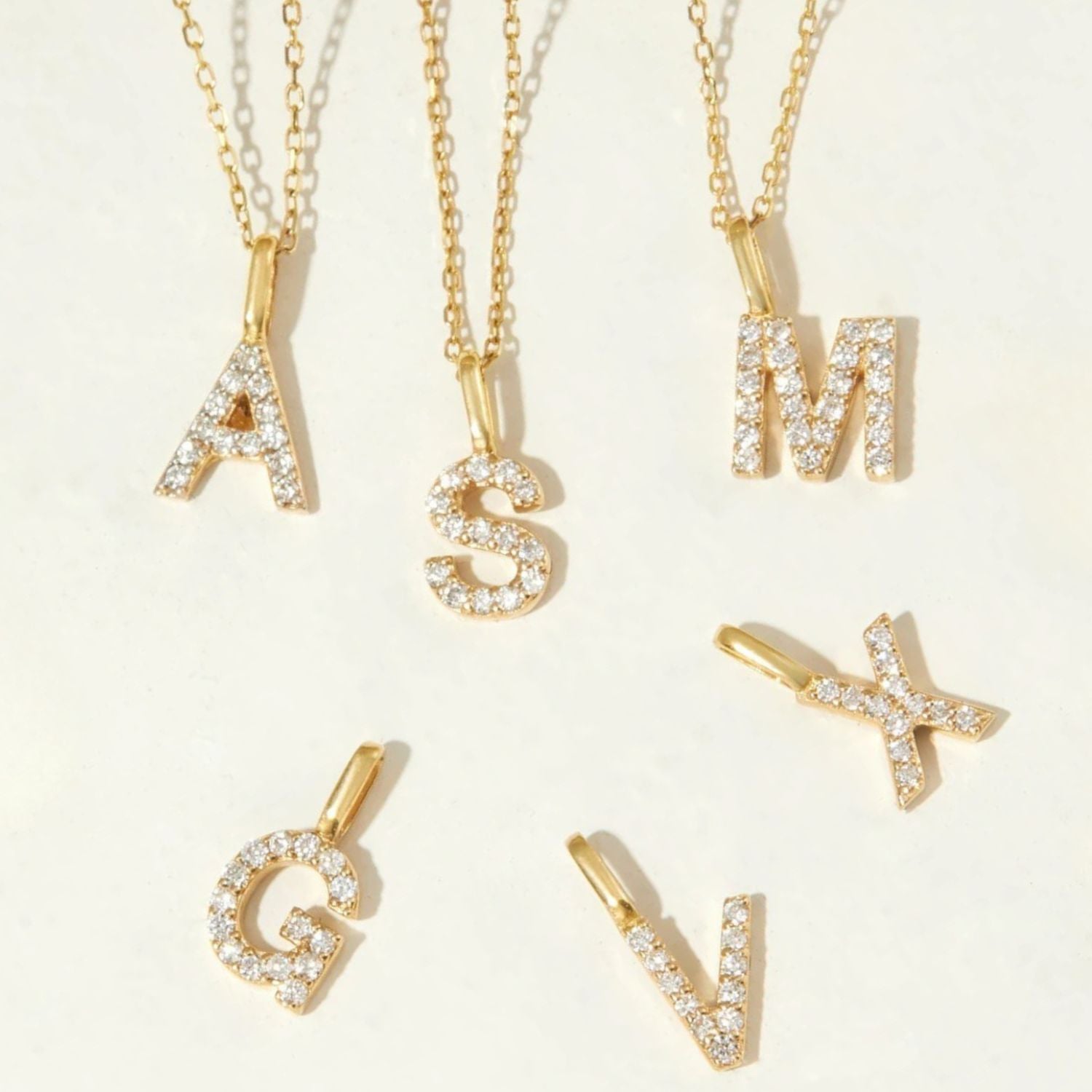 Dainty Pave Diamond Initial Necklace - Gold