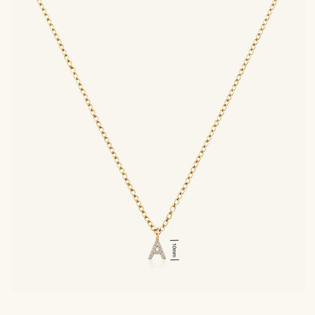 Dainty Pave Diamond Initial Necklace - Gold