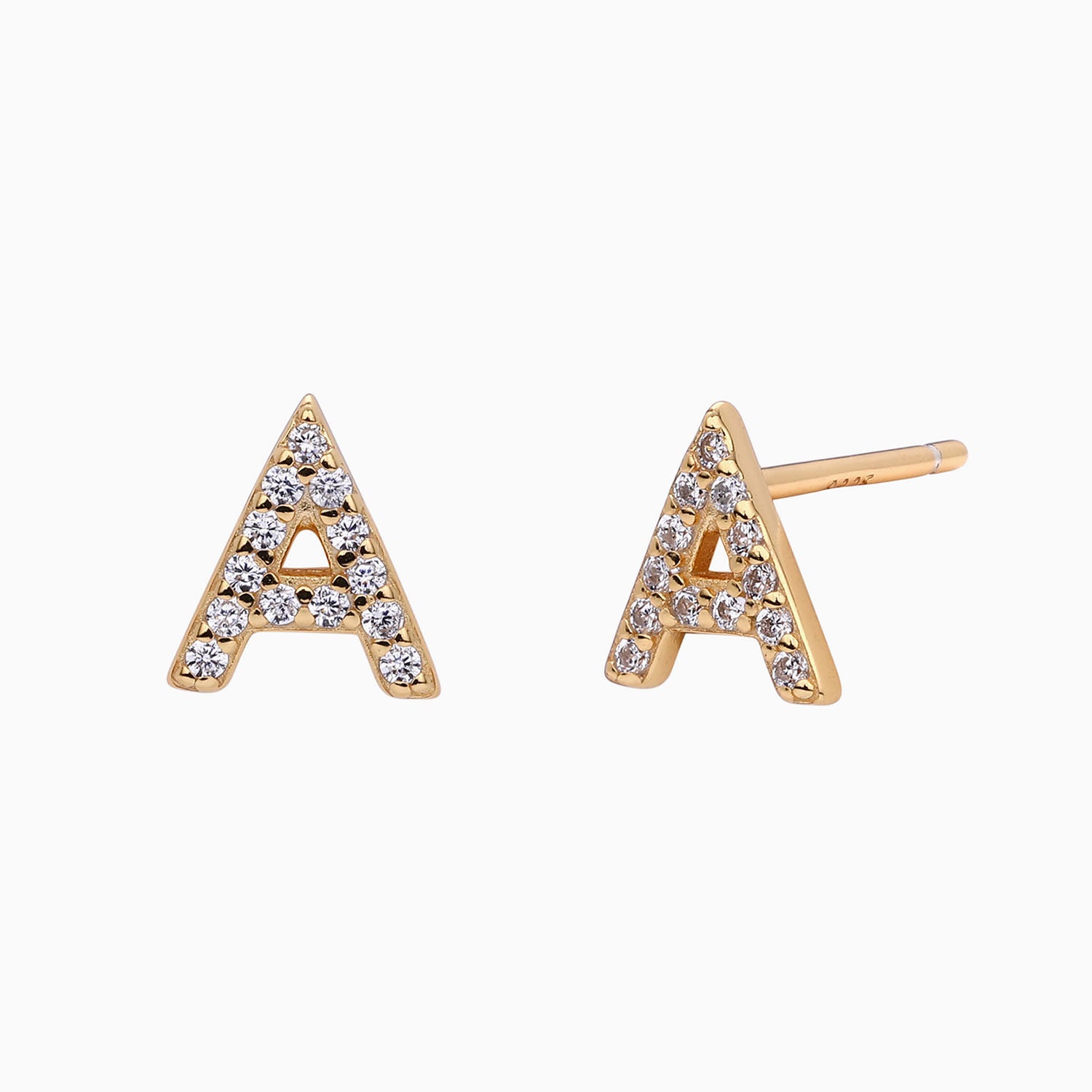 Dainty Pave Diamond Initial Stud Earrings - Gold