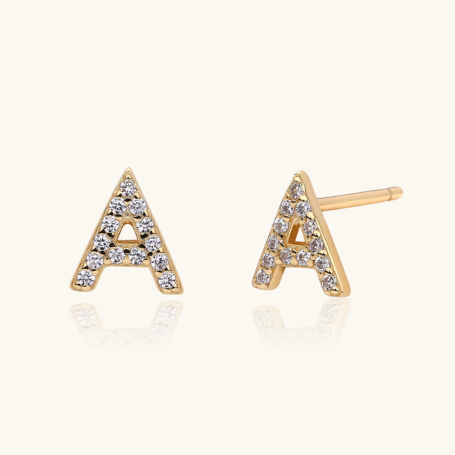 Dainty Pave Diamond Initial Stud Earrings - Gold
