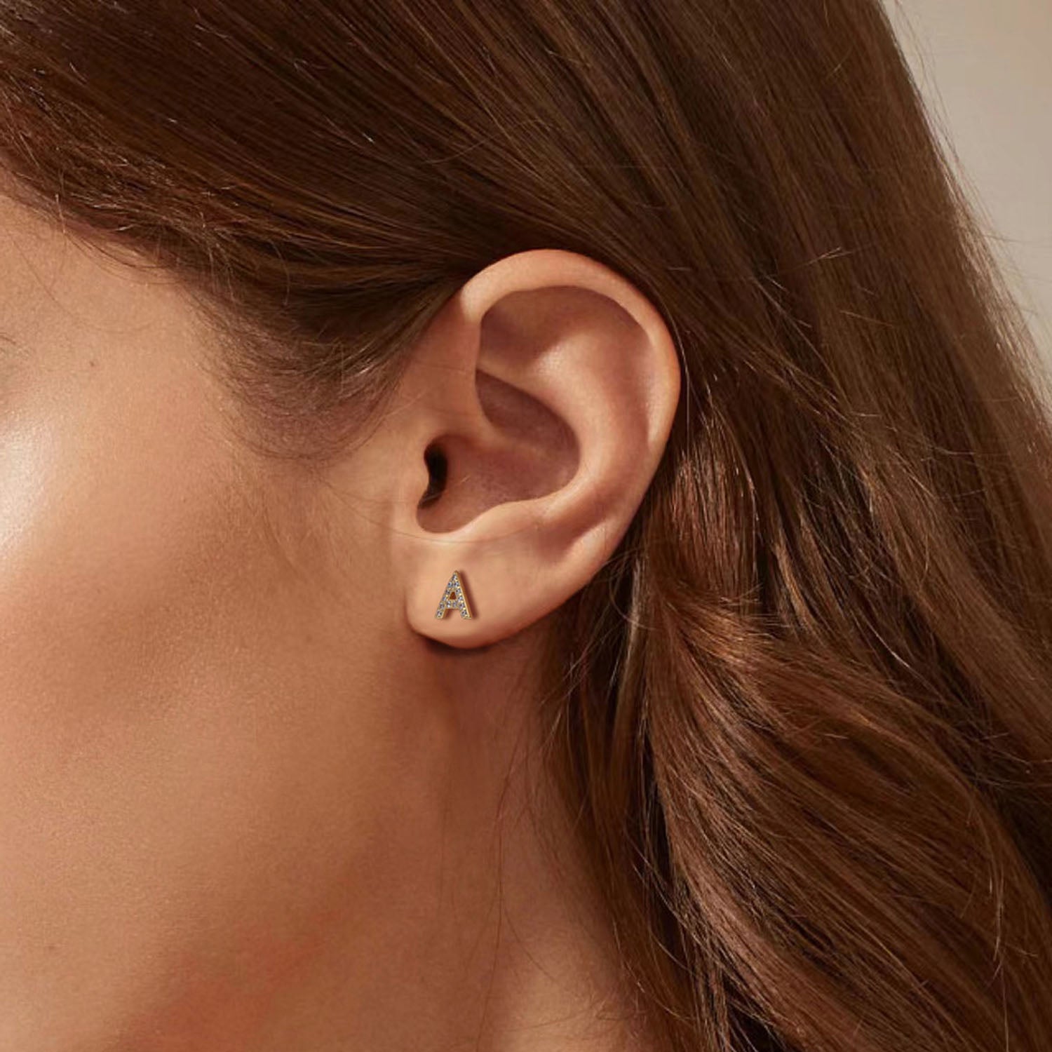 Dainty Pave Diamond Initial Stud Earrings - Gold