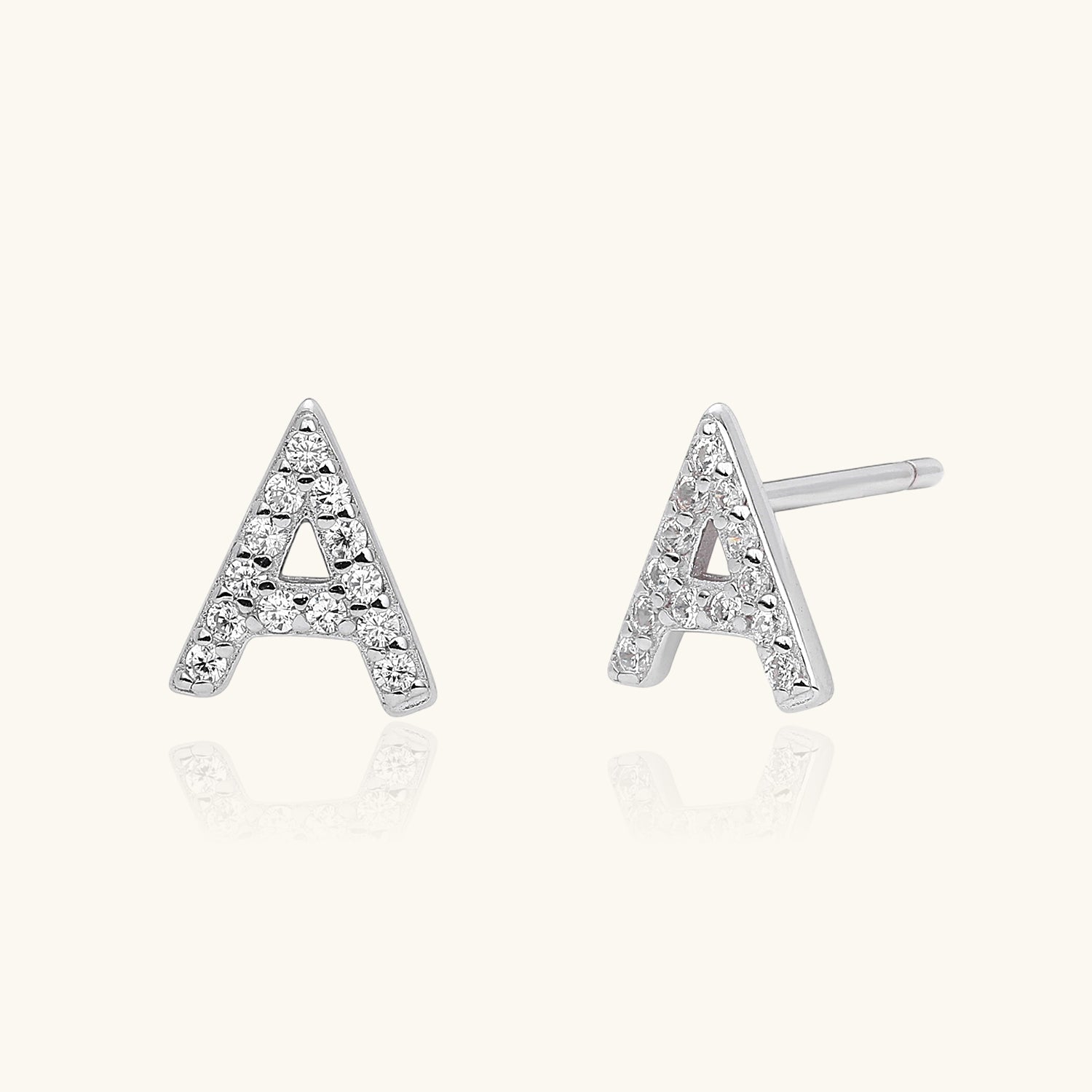 Dainty Pave Diamond Initial Stud Earrings - Silver