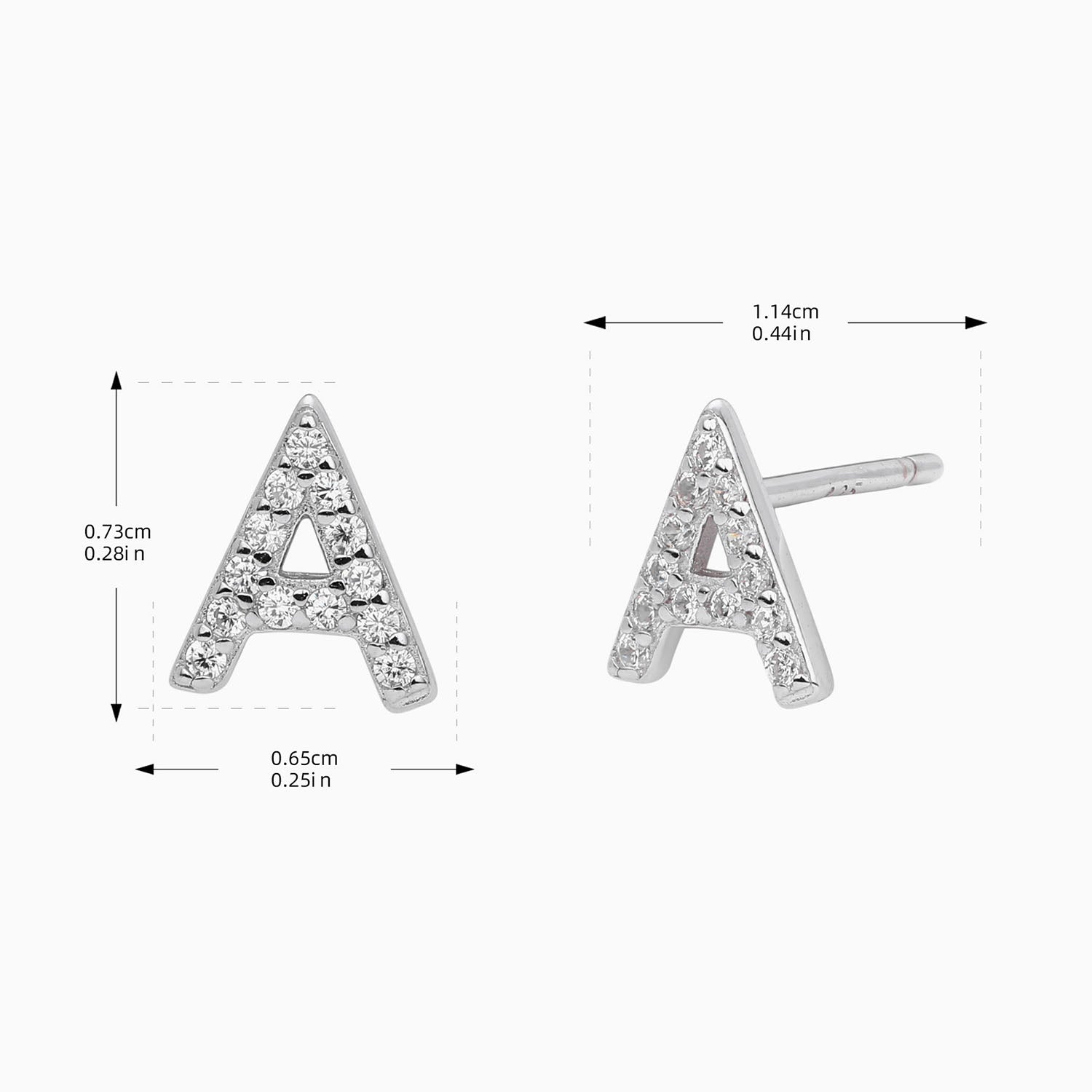 Dainty Pave Diamond Initial Stud Earrings - Silver