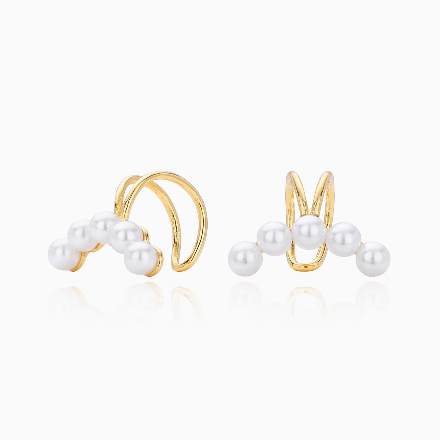 Dainty Pearl Line Ear Cuff Earrings - Gold