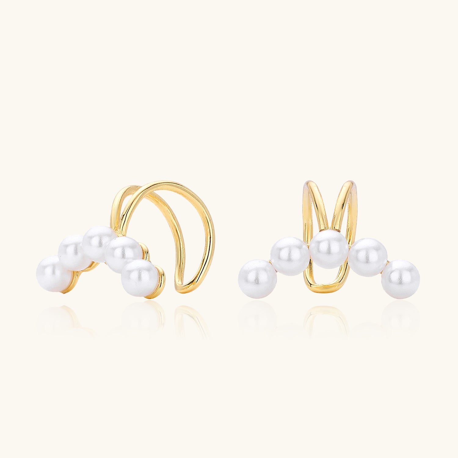 Dainty Pearl Line Ear Cuff Earrings - Gold