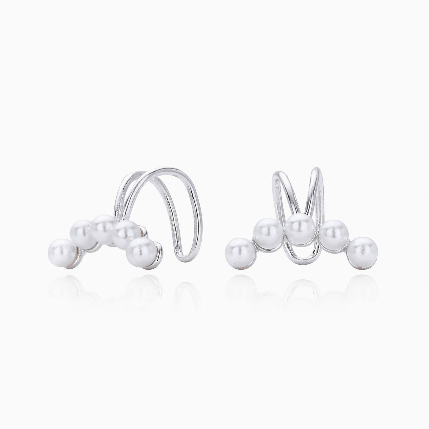 Dainty Pearl Line Ear Cuff Earrings - Silver