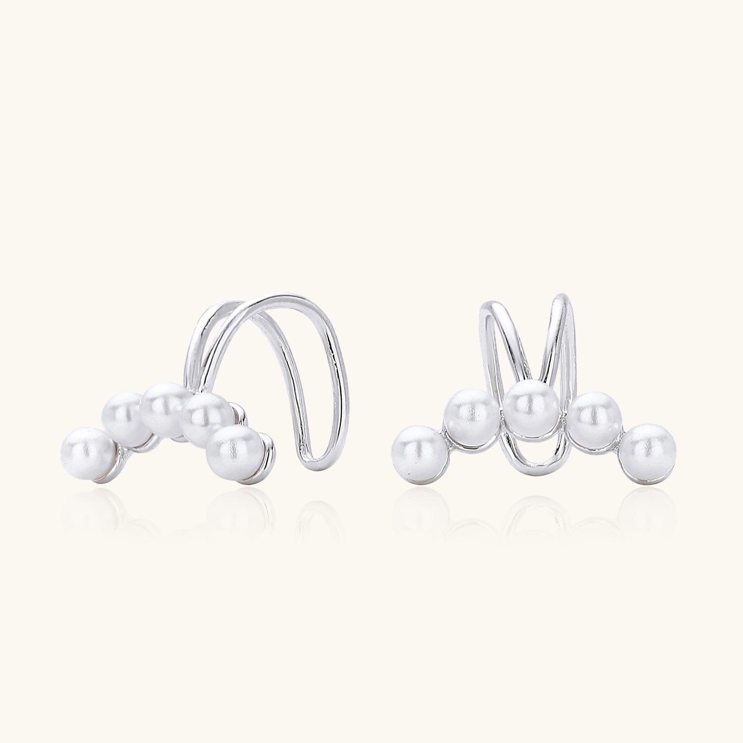 Dainty Pearl Line Ear Cuff Earrings - Silver