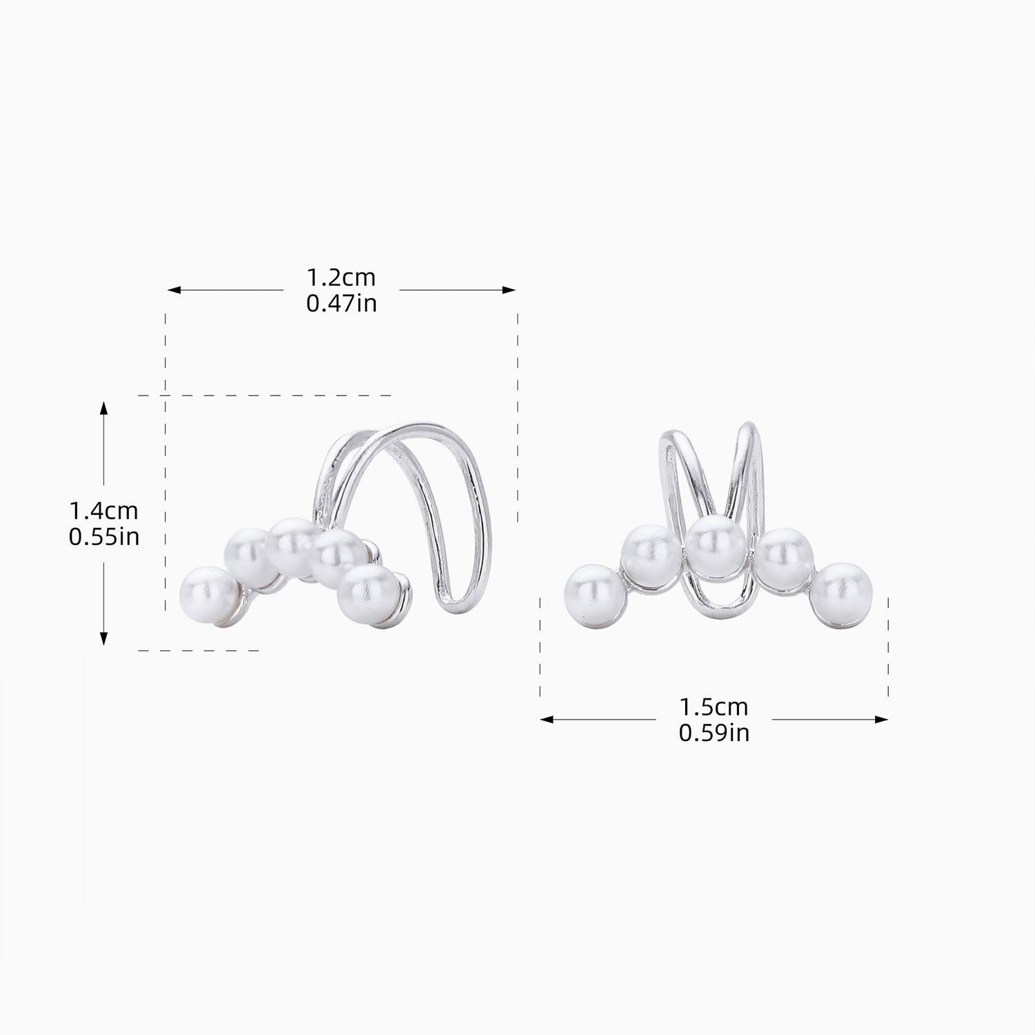 Dainty Pearl Line Ear Cuff Earrings - Silver