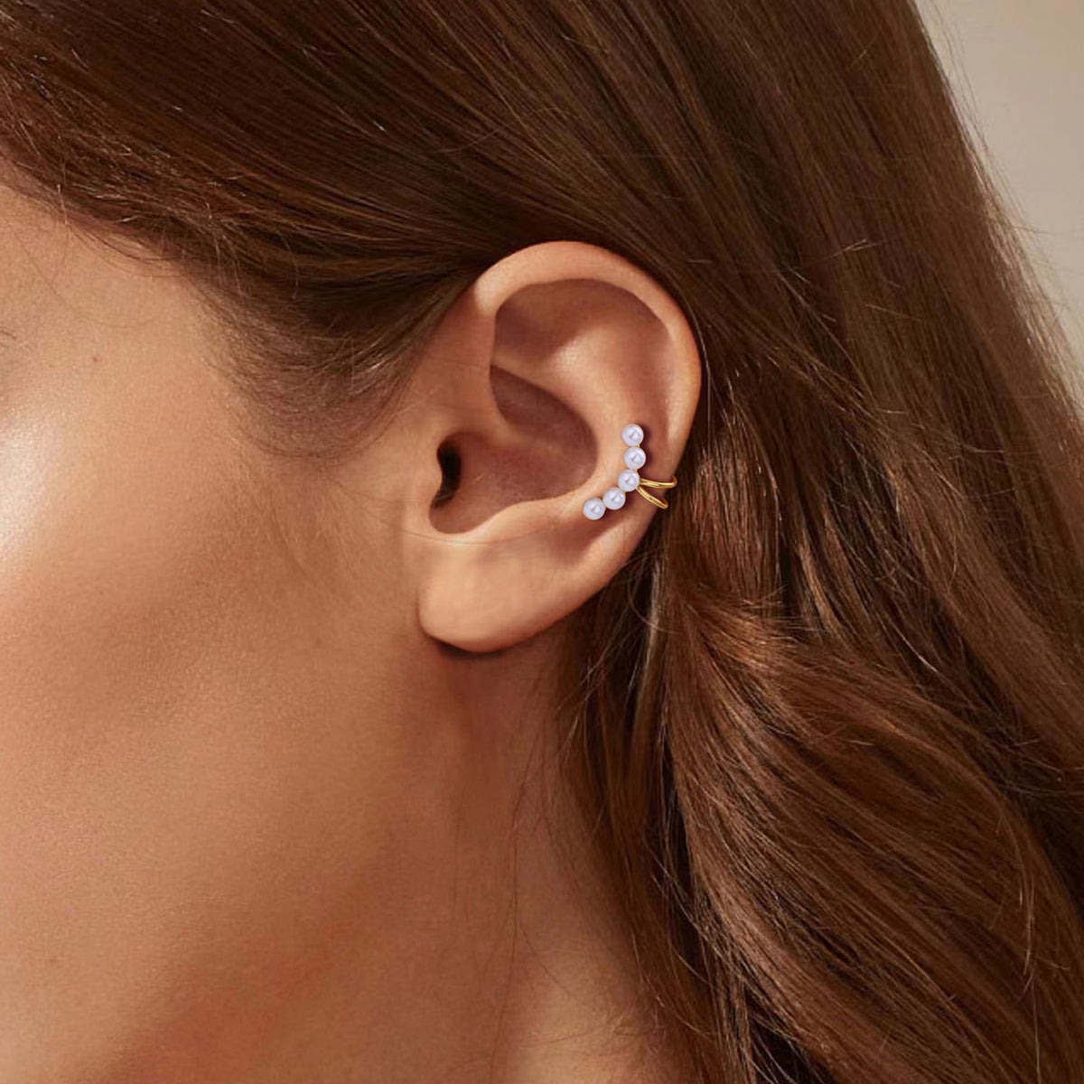 Dainty Pearl Line Ear Cuff Earrings - Gold