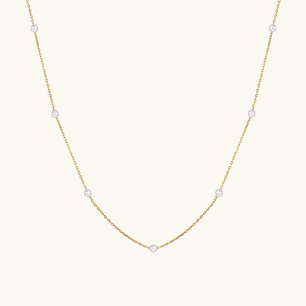 Dainty Pearl Station Necklace - Gold