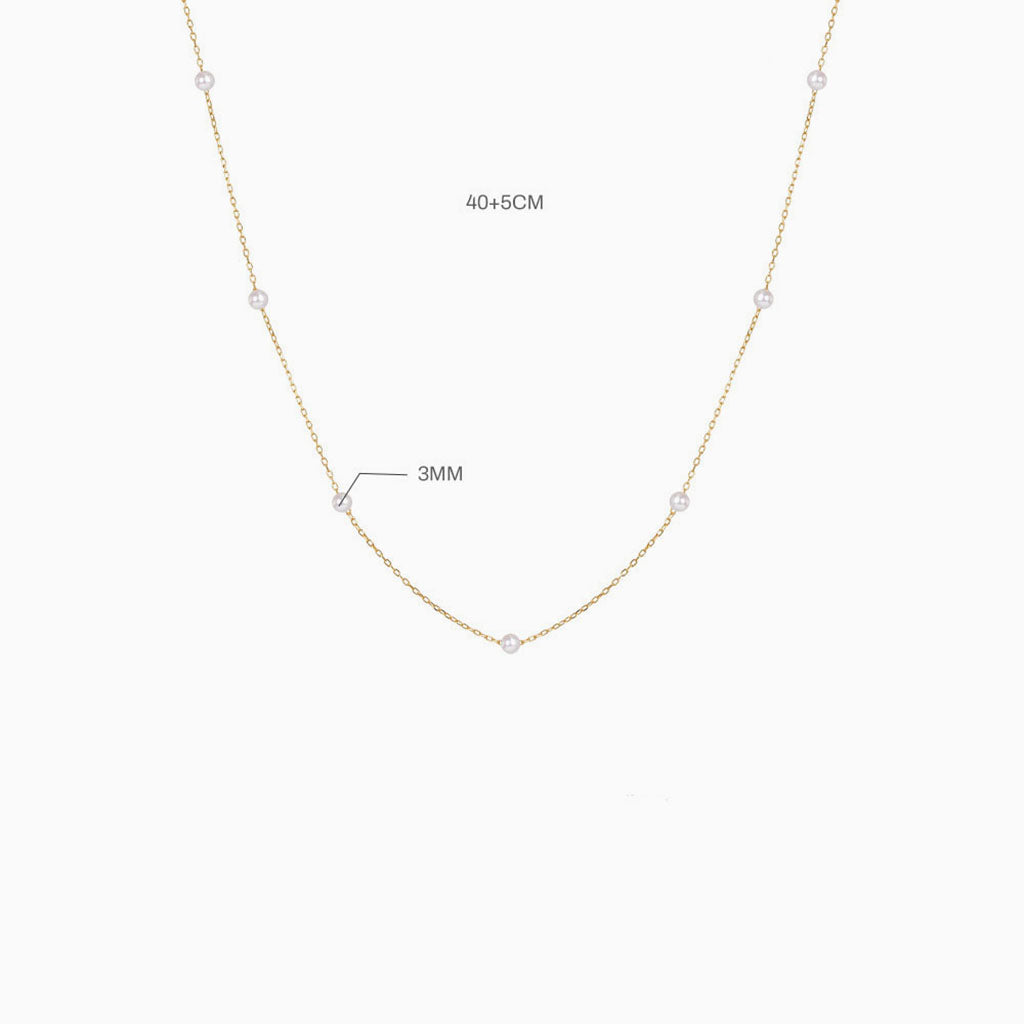 Dainty Pearl Station Necklace - Gold