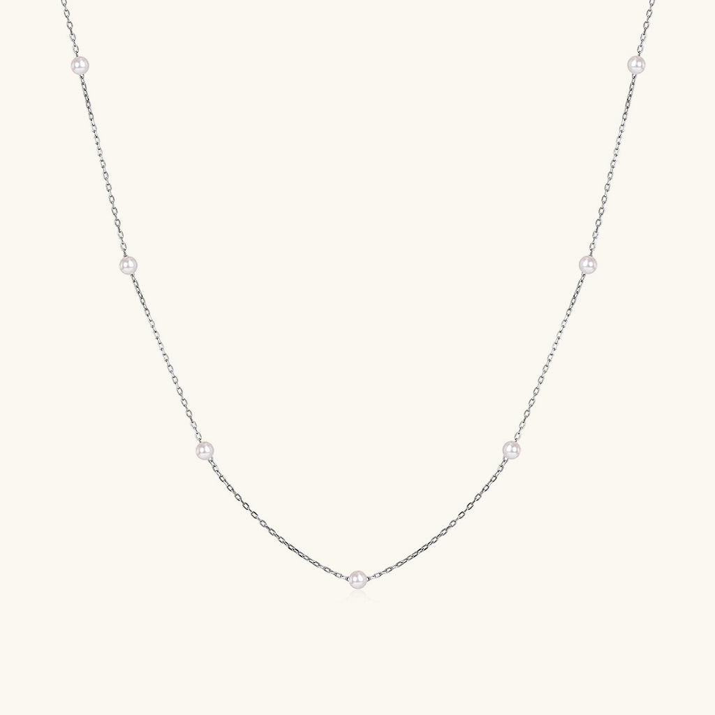 Dainty Pearl Station Necklace - Silver