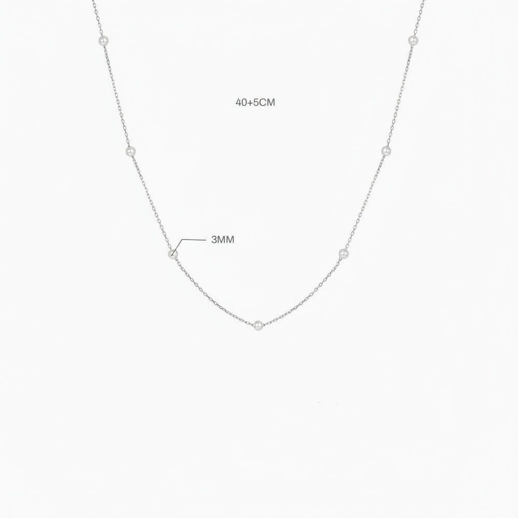Dainty Pearl Station Necklace - Silver