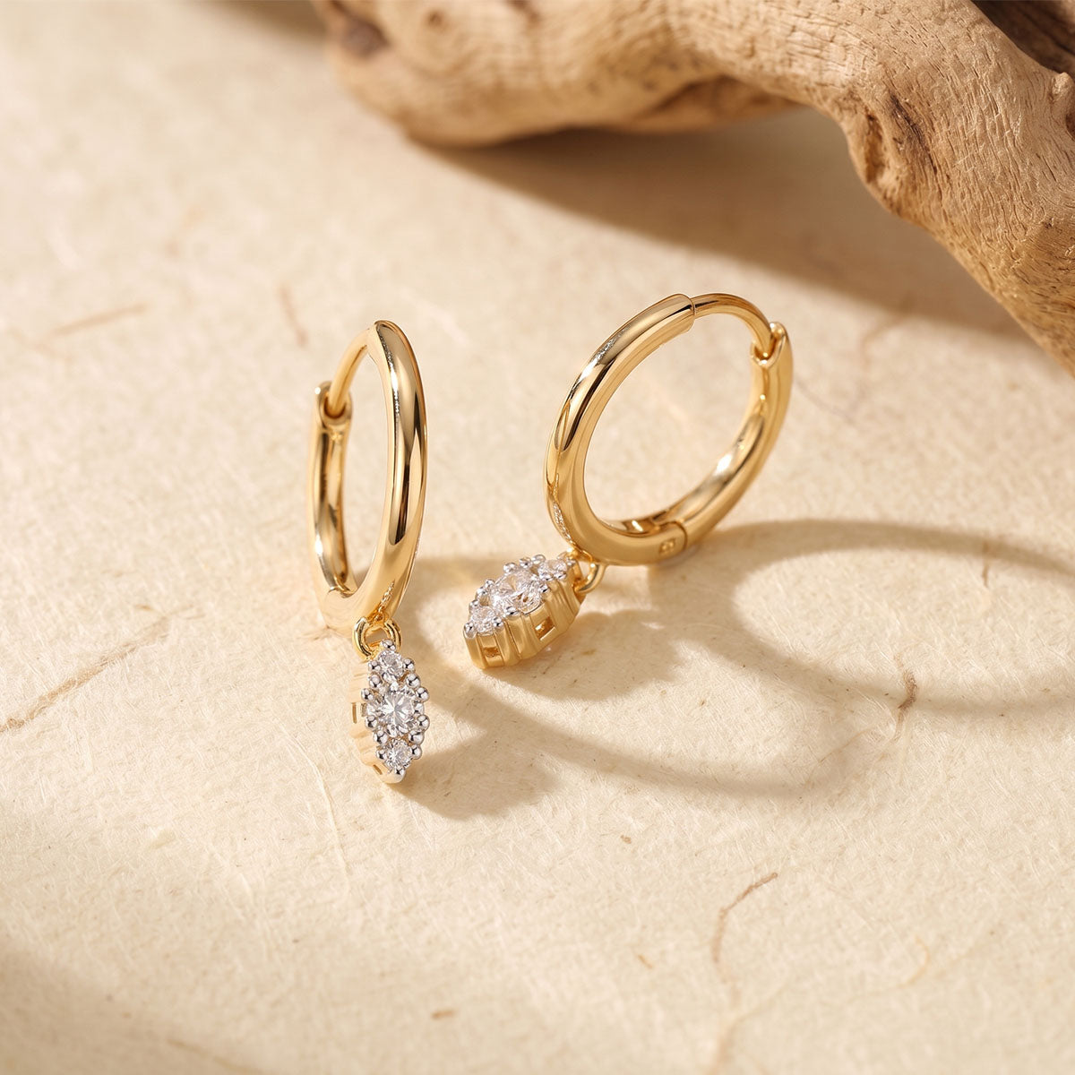 Dainty Simulated Diamond Drop Huggie Hoop Earrings - Gold
