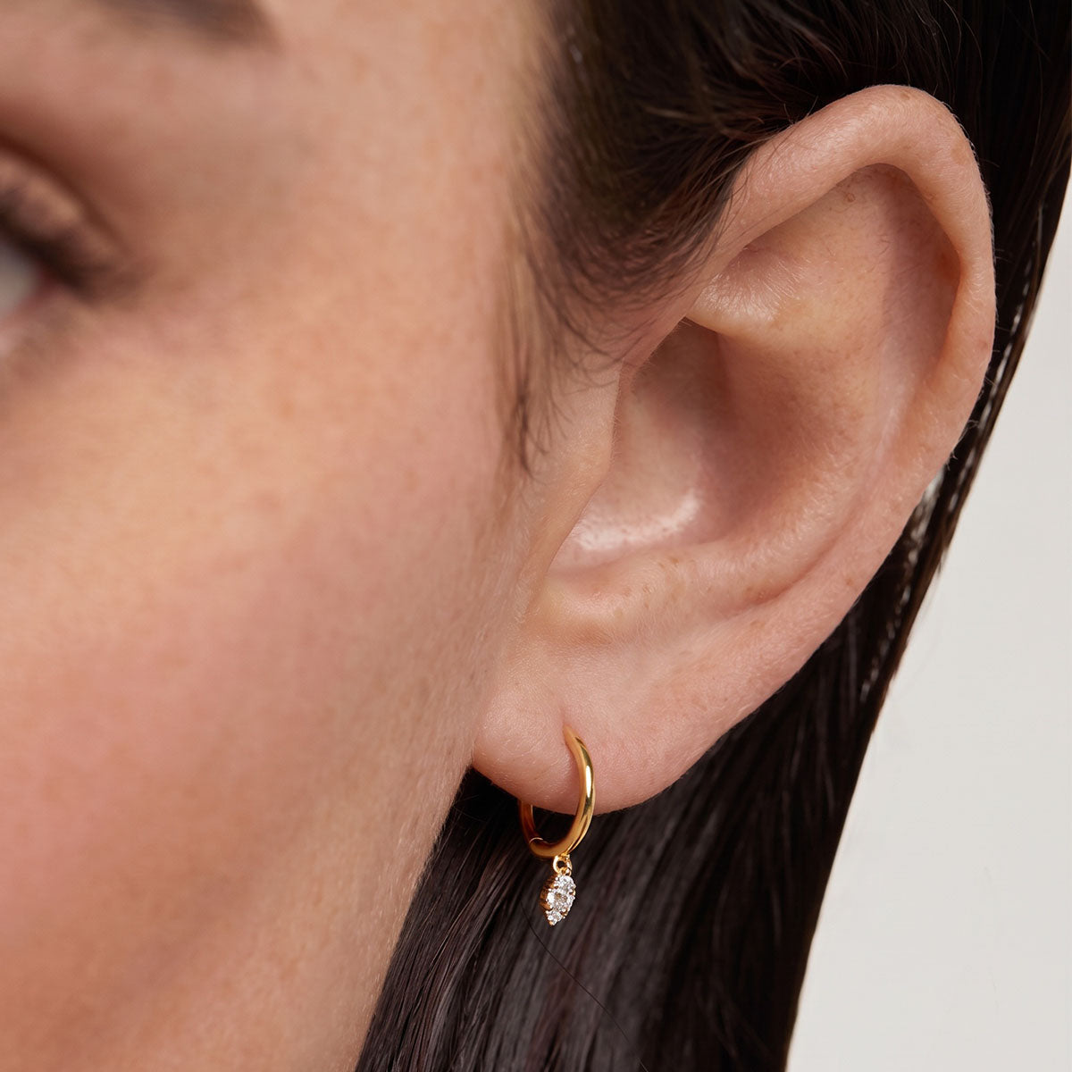 Dainty Simulated Diamond Drop Huggie Hoop Earrings - Gold