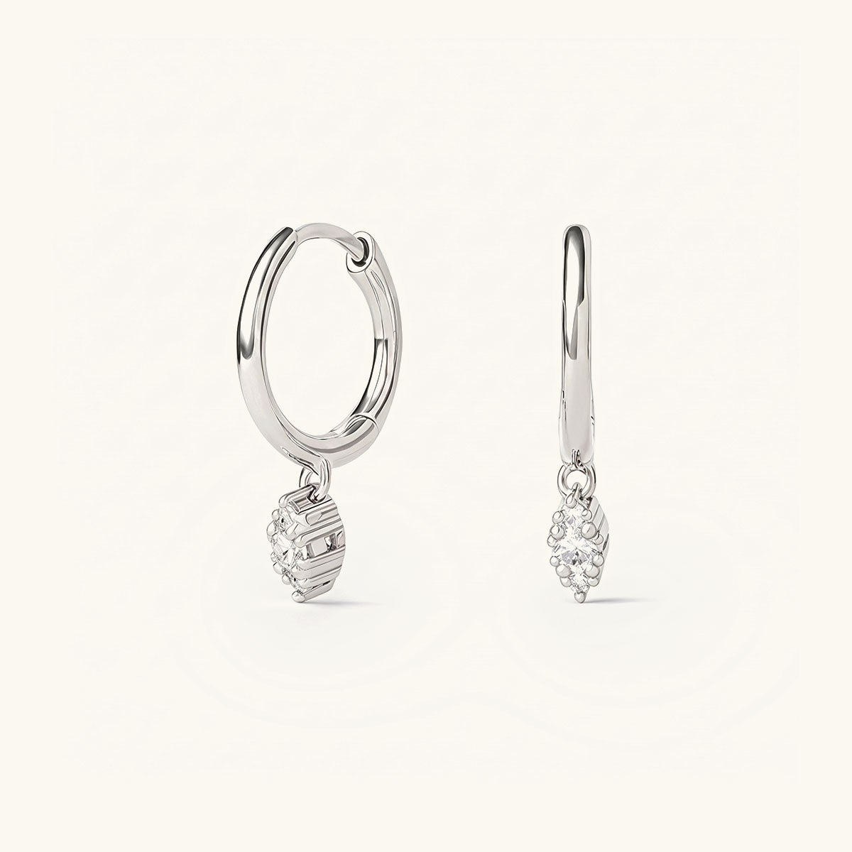Dainty Simulated Diamond Drop Huggie Hoop Earrings - Silver