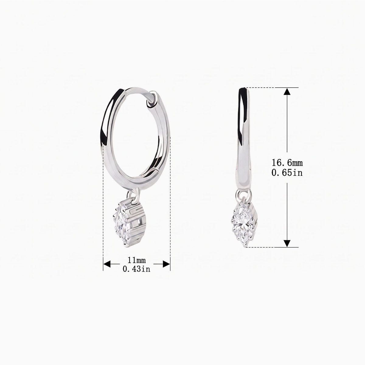 Dainty Simulated Diamond Drop Huggie Hoop Earrings - Silver
