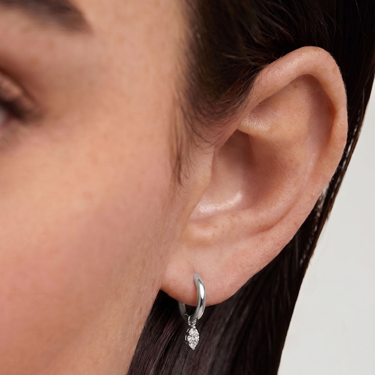 Dainty Simulated Diamond Drop Huggie Hoop Earrings - Silver