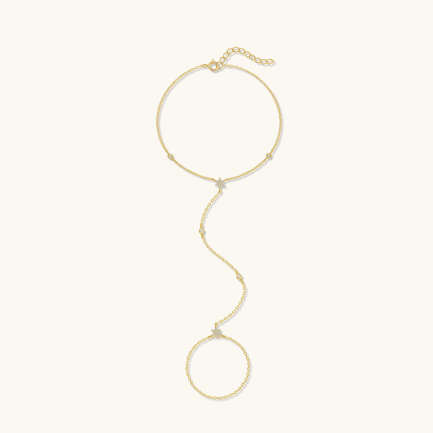 Dainty Snowflake Diamond Hand Chain Bracelet - Gold