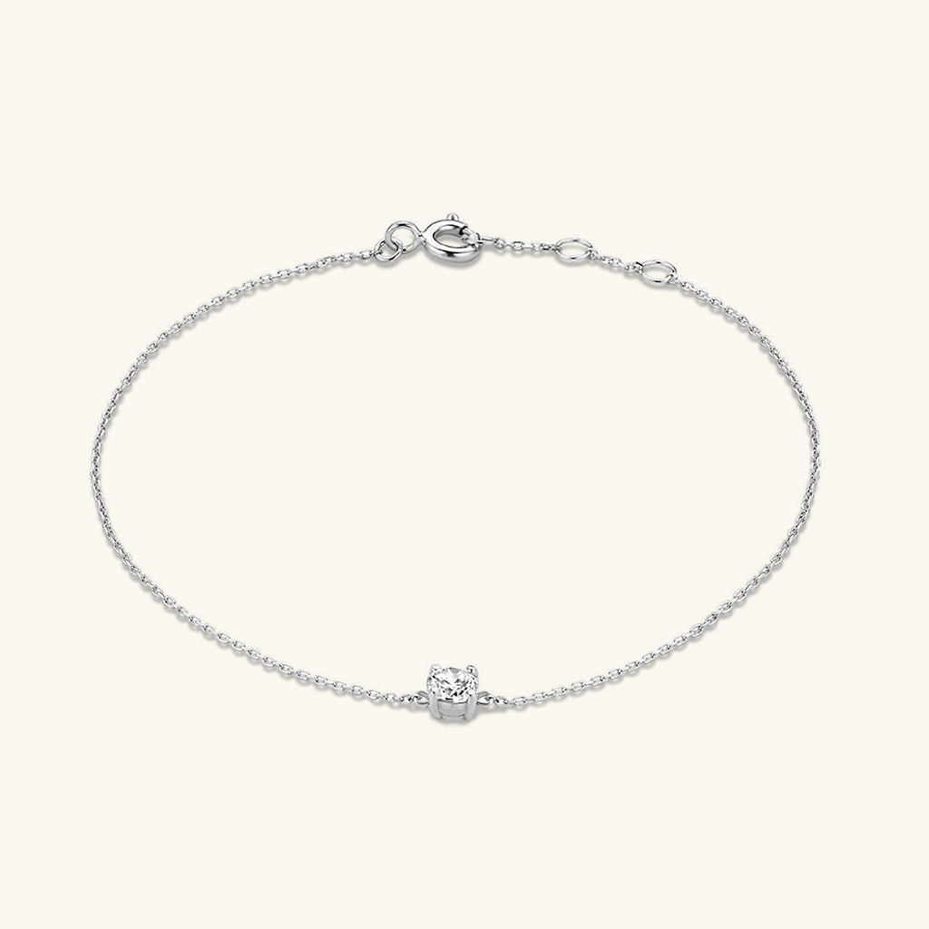 Dainty Solitaire Diamond Bracelet - Silver