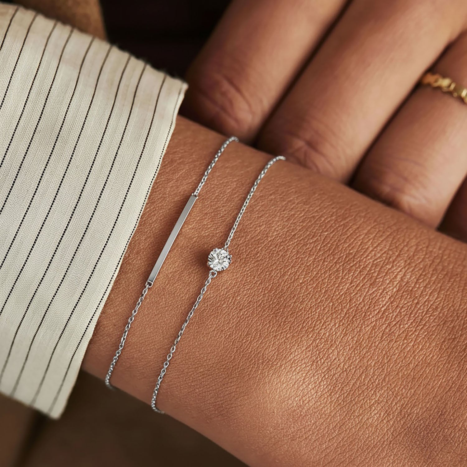 Dainty Solitaire Diamond Bracelet - Silver