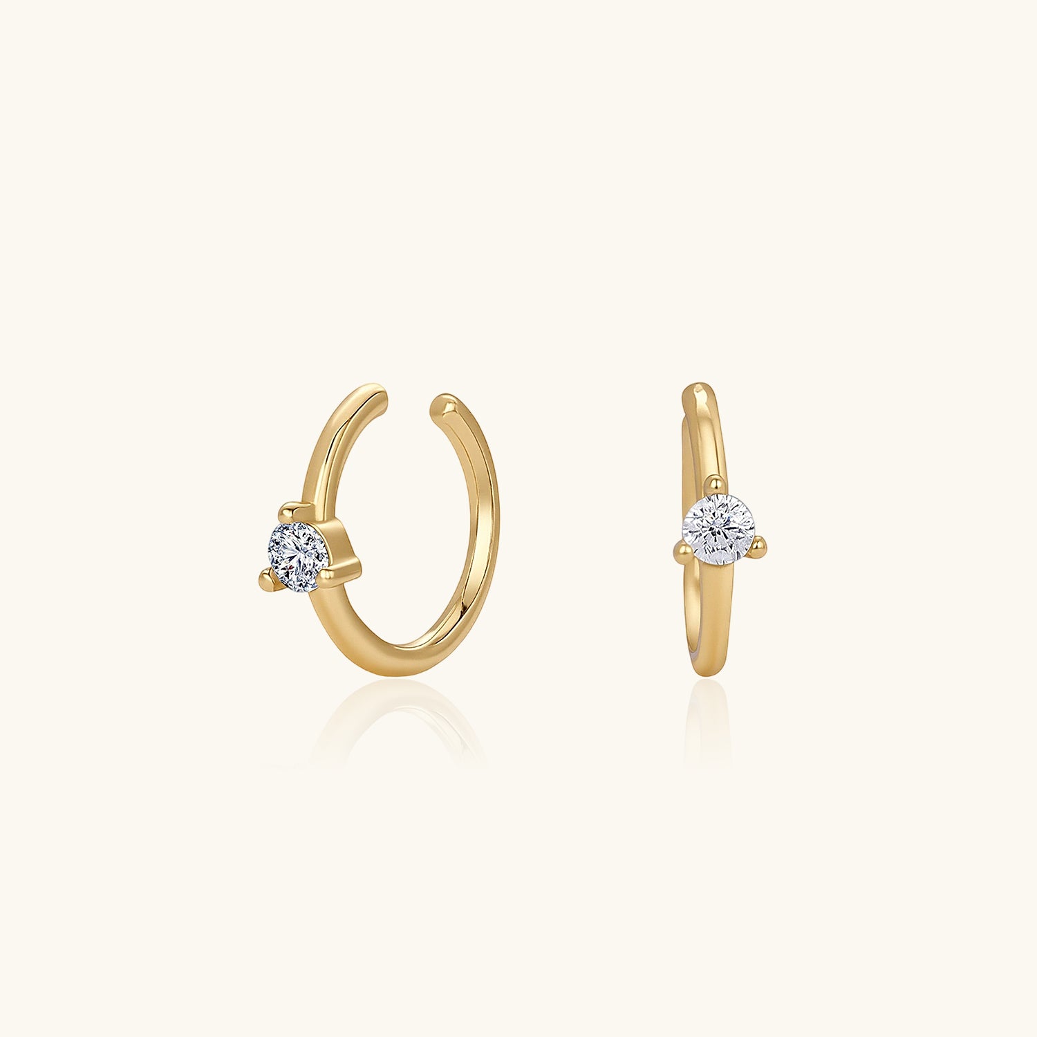 Dainty Solitaire Ear Cuff Earrings - Gold