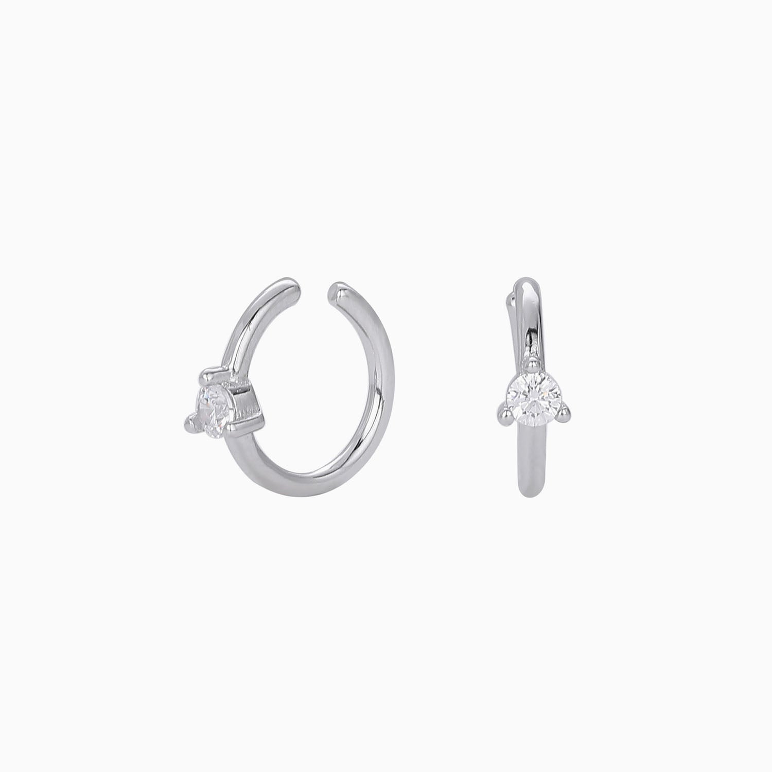 Dainty Solitaire Ear Cuff Earrings - Silver